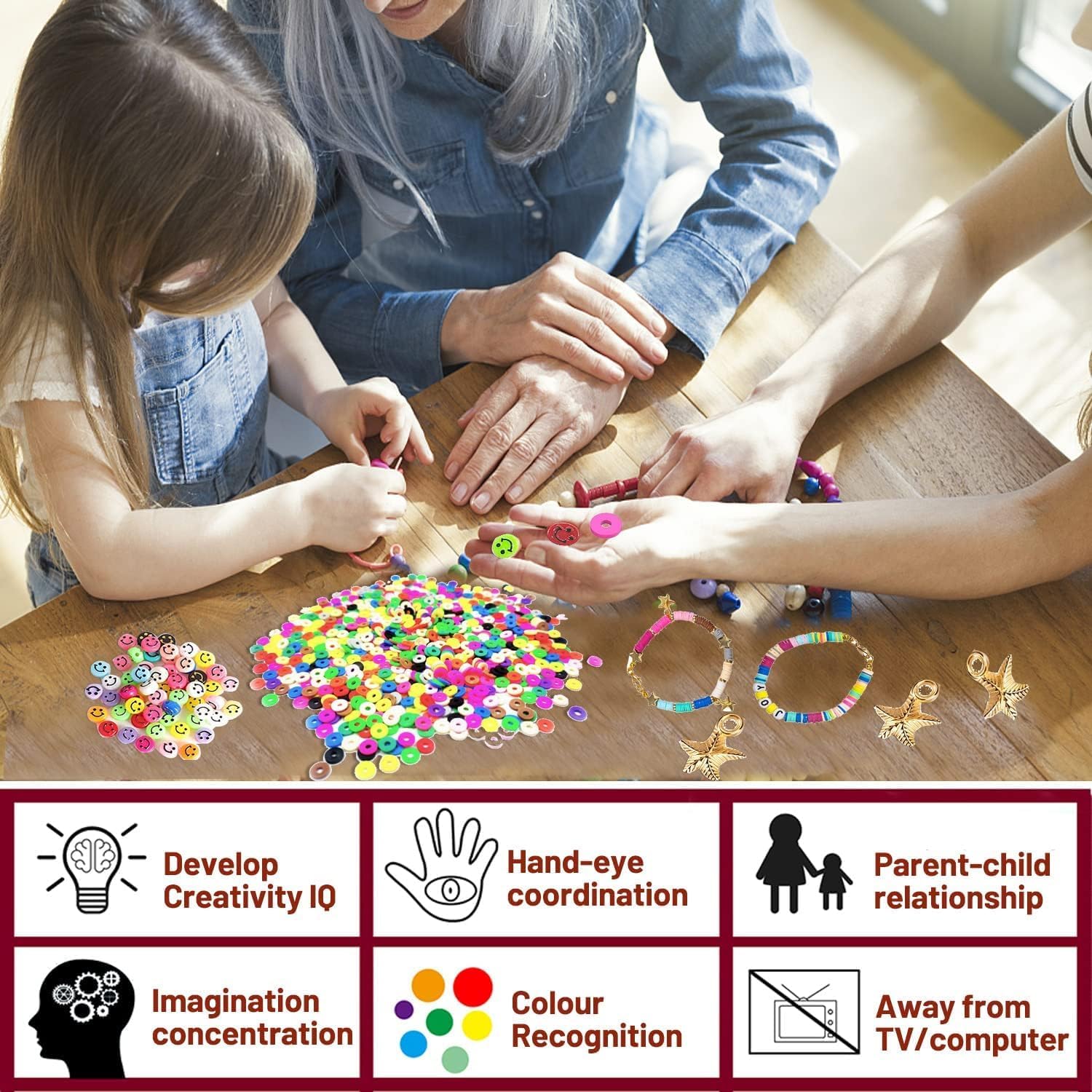 **Sugarglow Kids Beads Craft Kit - DIY Jewelry Making Set with Loose Beads for Bracelets, Necklaces, Earrings & Rings - Multicolor 7x4mm (Perfect for Birthday Gifts, Party Favors & Creative Play)**
