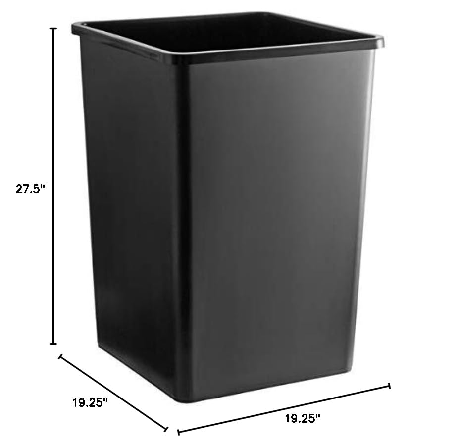 PRO&Family 140 Qt. / 35 Gallon / 132 Liter Heavy-Duty Black Square Trash Can with Swing Lid - Includes Trash Bag - Large Kitchen Garbage Bin, Waste Basket, Recycling Container for Home, Office, Restaurant, and Outdoor Use