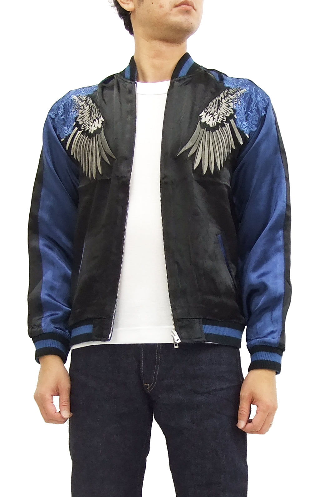 Men's Japanese Souvenir Jacket - Hanatabi Gakudan Embroidered Raven Sukajan Bomber (Style SSJ 013) | Vintage Asian Streetwear for Casual Outfits & Anime Cosplay