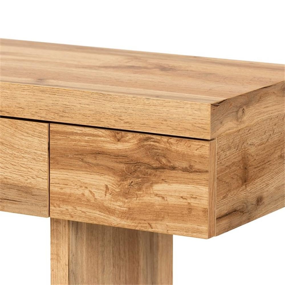 BOWERY HILL Oak Brown Finished Wood 3-Drawer Console Table - Entryway Sofa Table, Hallway Furniture, Living Room Storage Solution for Small Spaces