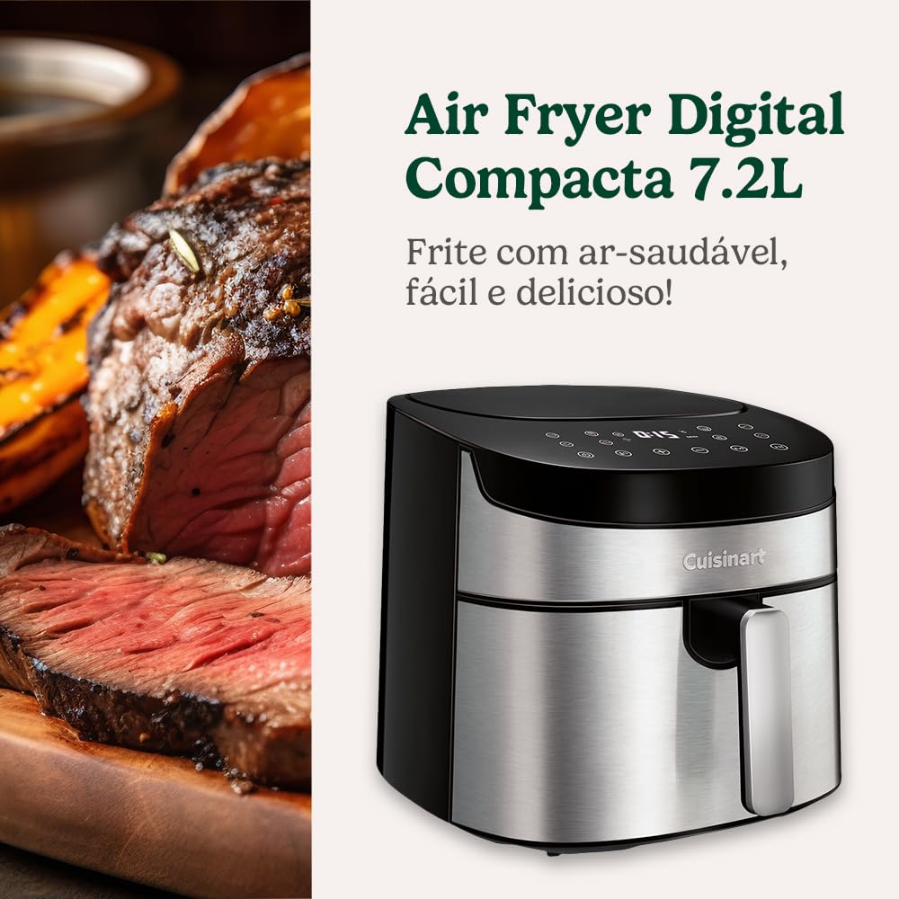 Cuisinart 7.2L Digital Air Fryer - 1800W Electric Deep Fryer with Stainless Steel Finish - 220V Black - Perfect for Healthy Cooking, Fast Meals & Family Gatherings
