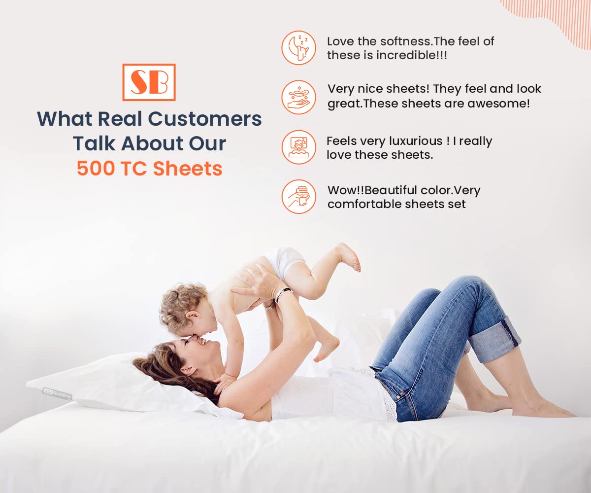 Premium 500 Thread Count 100% Egyptian Cotton Bed Sheet Set - Ultra Soft Luxury Hotel Quality 4-Piece (1 Fitted Sheet, 1 Flat Sheet, 2 Pillowcases) with 15