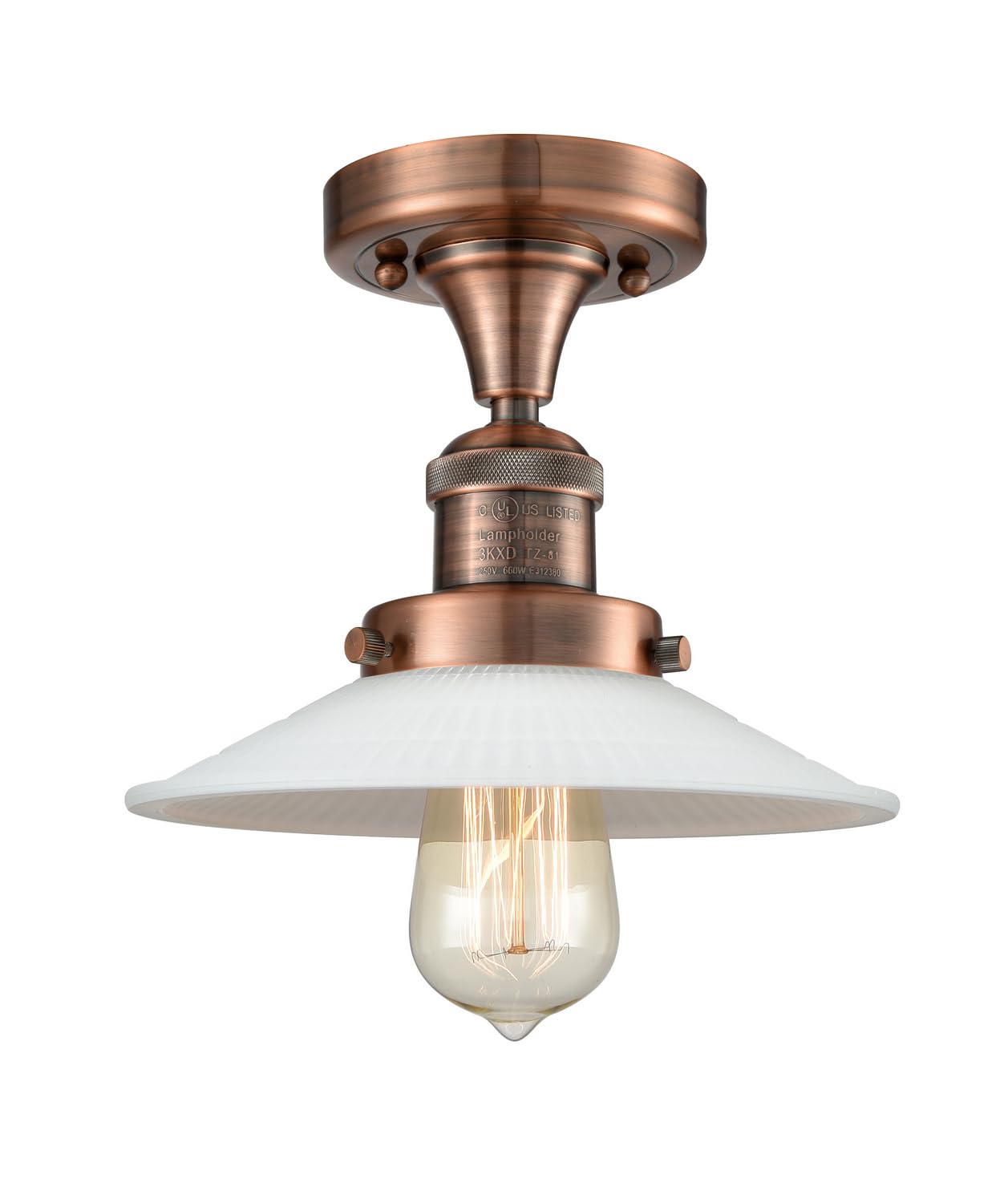 Vintage Dimmable LED Semi-Flush Mount Ceiling Light - Antique Copper Finish, Energy Efficient 1-Light Fixture for Bedroom, Dining Room & Hallway | Innovations 517-1CH-AC-G1-LED