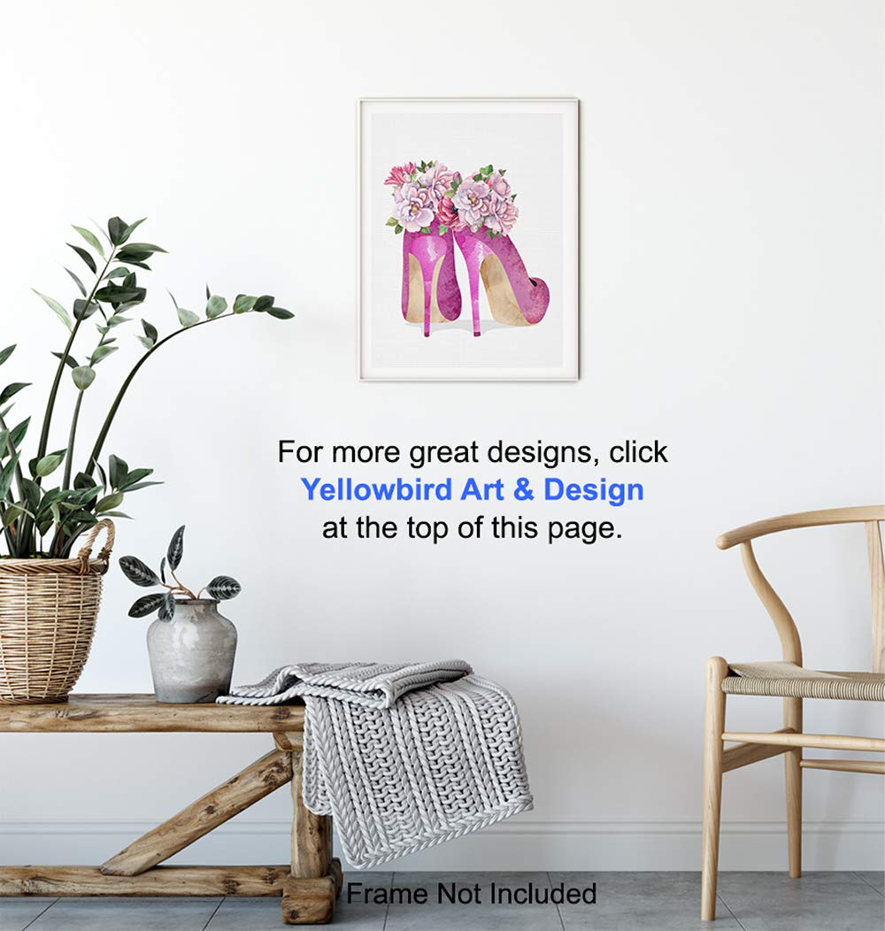 Glam Wall Decor - Fashion Wall Art Poster for Women & Girls - High Fashionista Luxury Print - Pink Couture High Heel Shoes - Perfect for Bedroom & Living Room Decoration