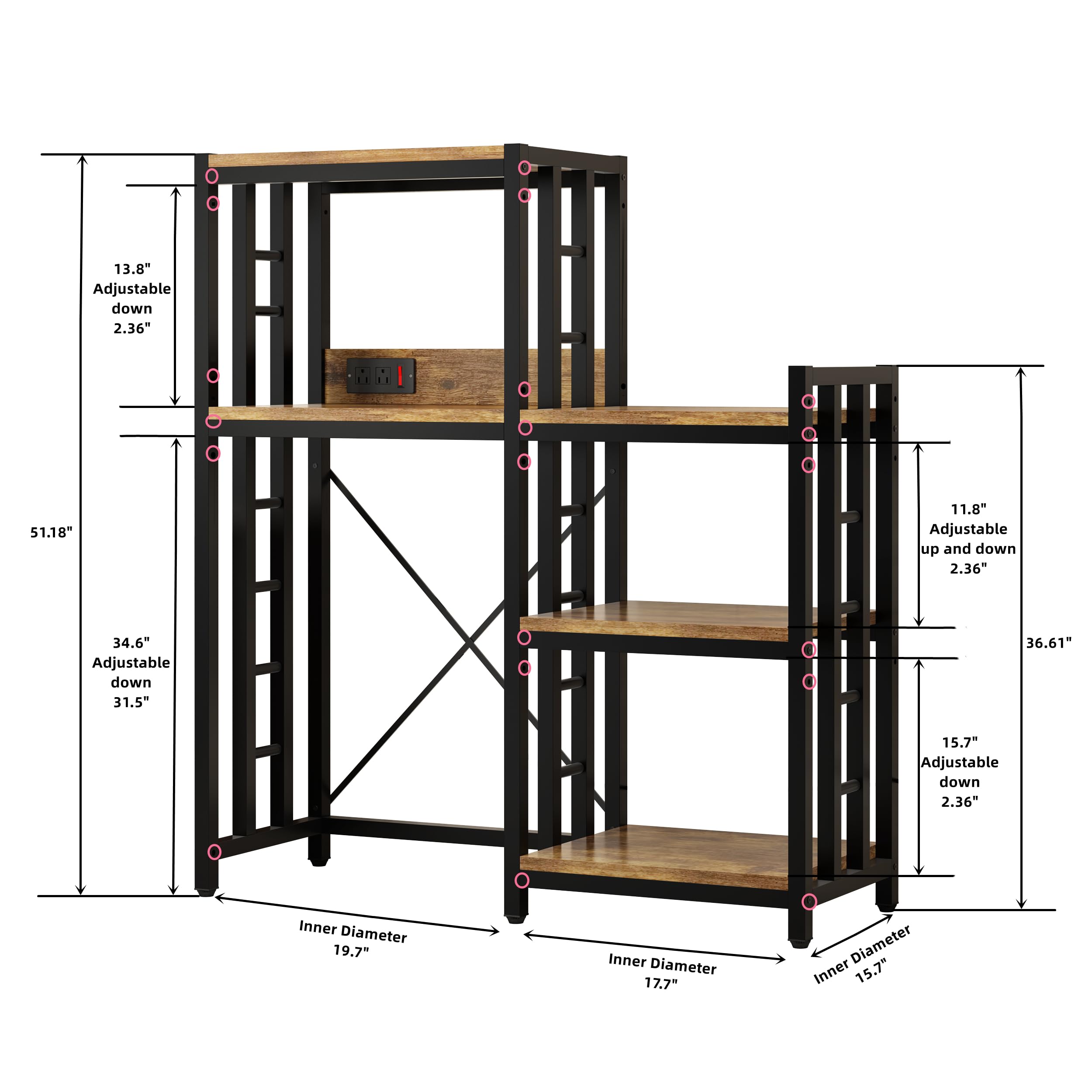 6-Tier Kitchen Baker's Rack with Power Outlet & Storage Shelves - Microwave Stand, Mini Fridge Organizer for Spices, Pots & Pans - Perfect for Kitchen, Living Room & Office (Brown)