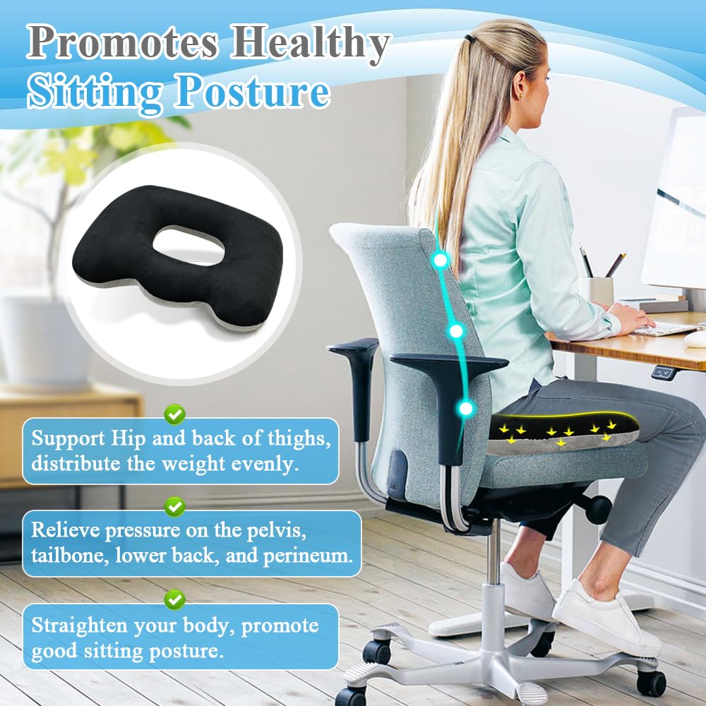 Donut Pillow for Tailbone Pain Relief & Pressure Ulcer Prevention - Postpartum, Hemorrhoid & Post-Surgery Seat Cushion - Comfortable Butt Lifting Doughnut Cushion for Office Chair, Wheelchair & Home Use