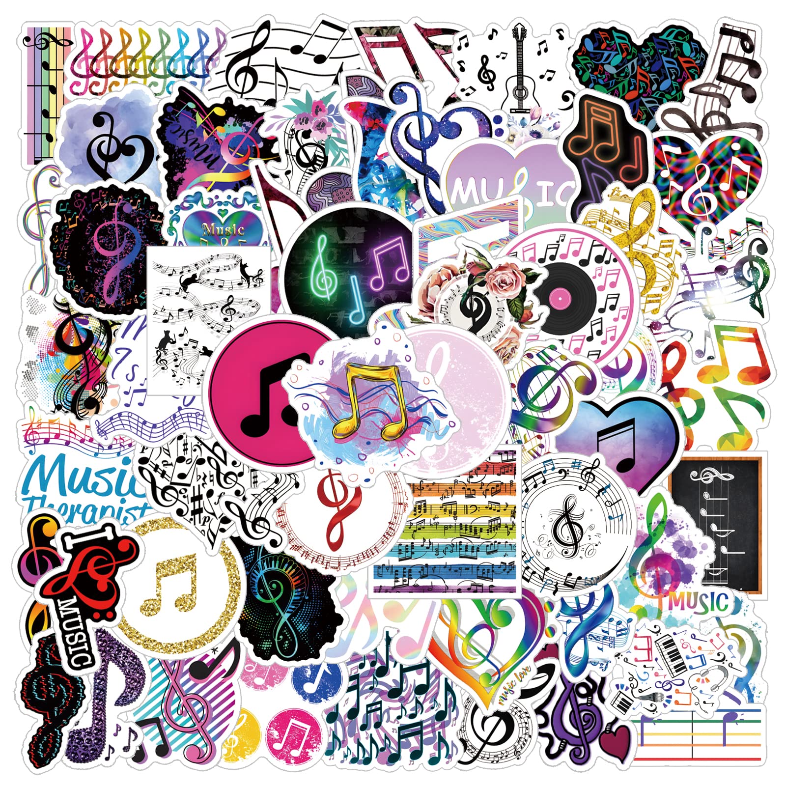 61Pcs Music Note Stickers Pack - Cute Cartoon Vinyl Waterproof Stickers for Kids, Adults, Girls & Boys - Perfect for Water Bottles, Laptops, Scrapbooking, Journaling - Great for Birthday, Halloween Party Decorations & Favors - Ideal for School, Office & Home Decor