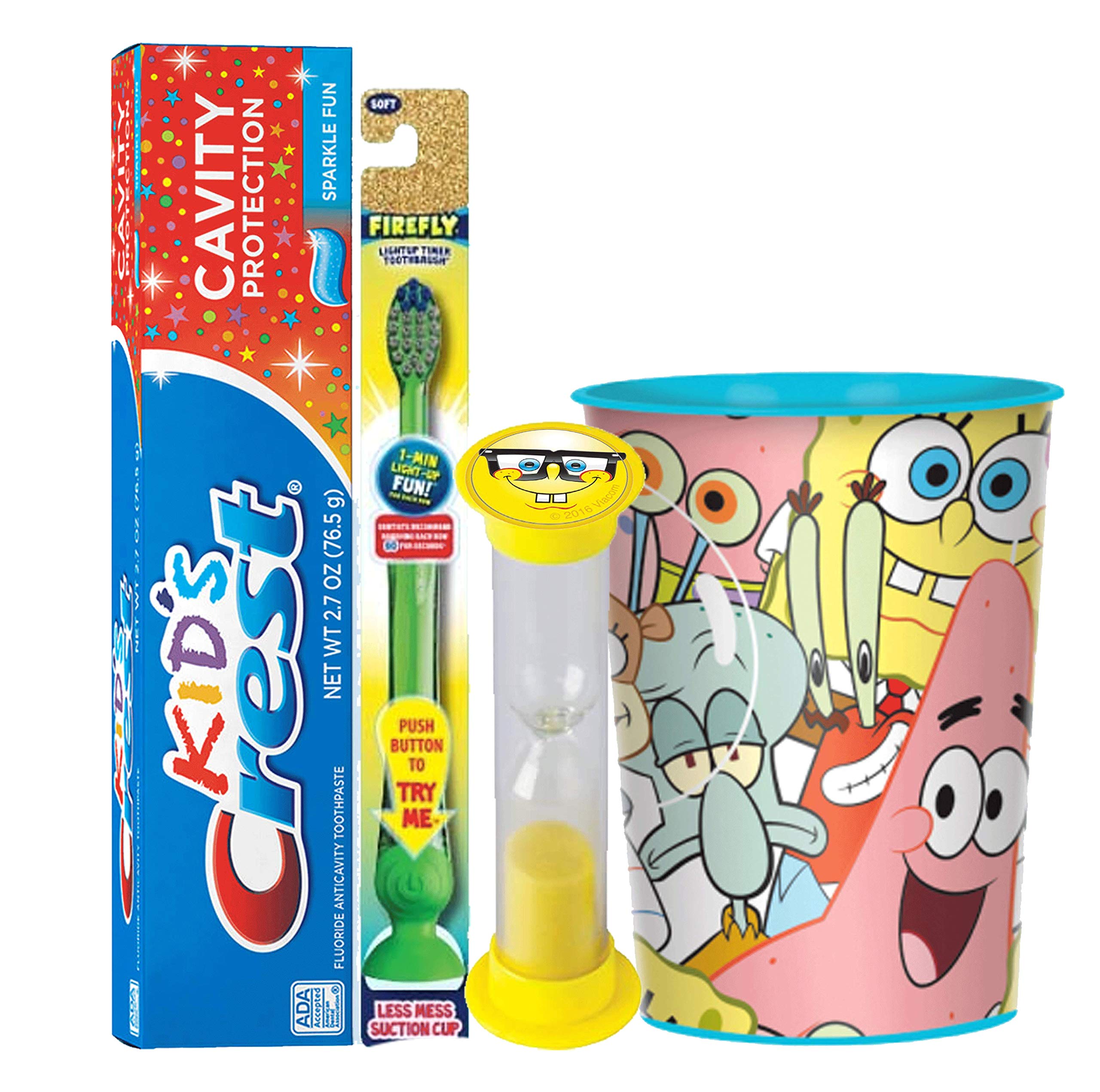 Spongebob Squarepants Kids Toothbrush Set with 2-Minute Timer & Rinse Cup - 4 Piece Oral Care Kit for Children - Fun Bathroom Decor & Dental Hygiene Gift