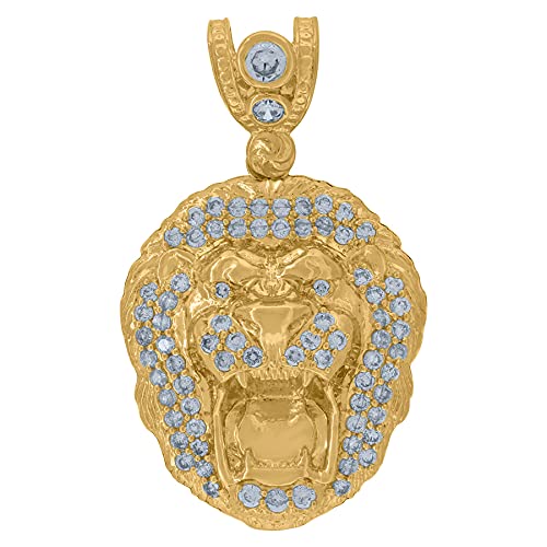 10K Yellow Gold Men's CZ Cubic Zirconia Simulated Diamond Zodiac Sign Leo Lion Head Charm Pendant Necklace - Elegant Jewelry Gift for Him, Birthday, Anniversary & Special Occasions