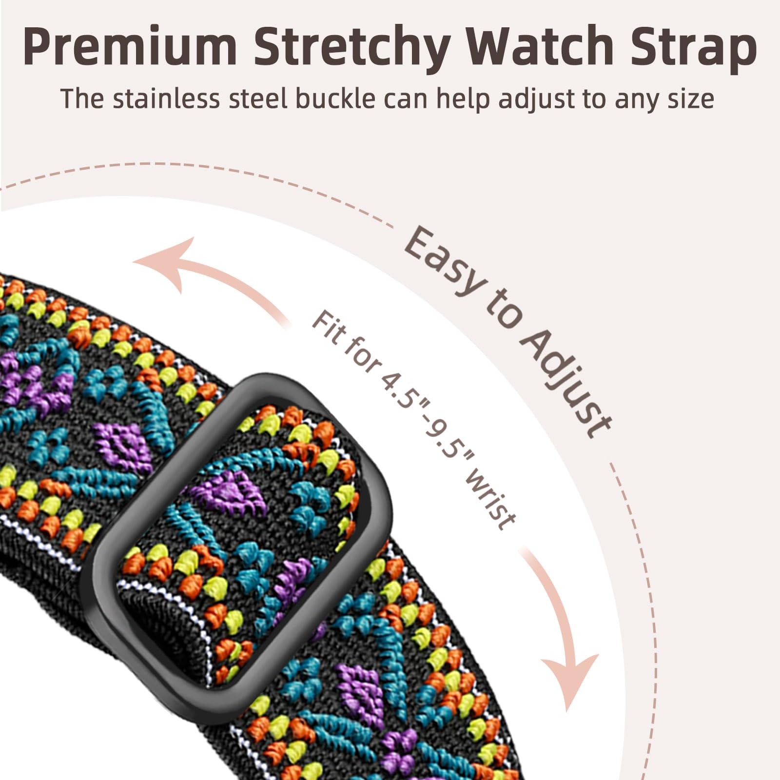Fitbit Sense & Versa 3 Replacement Bands - Adjustable Stretchy Nylon Solo Loop Braided Sport Strap for Women & Men | Perfect for Workouts, Running & Everyday Wear