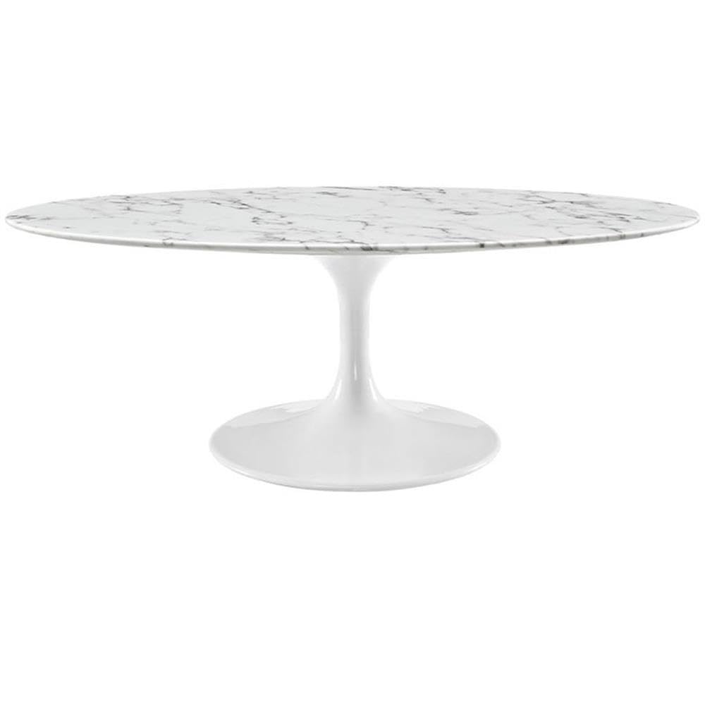 Allora Oval Faux Marble Coffee Table - White Modern Living Room Furniture for Small Spaces | Perfect for Apartments, Condos & Cozy Homes