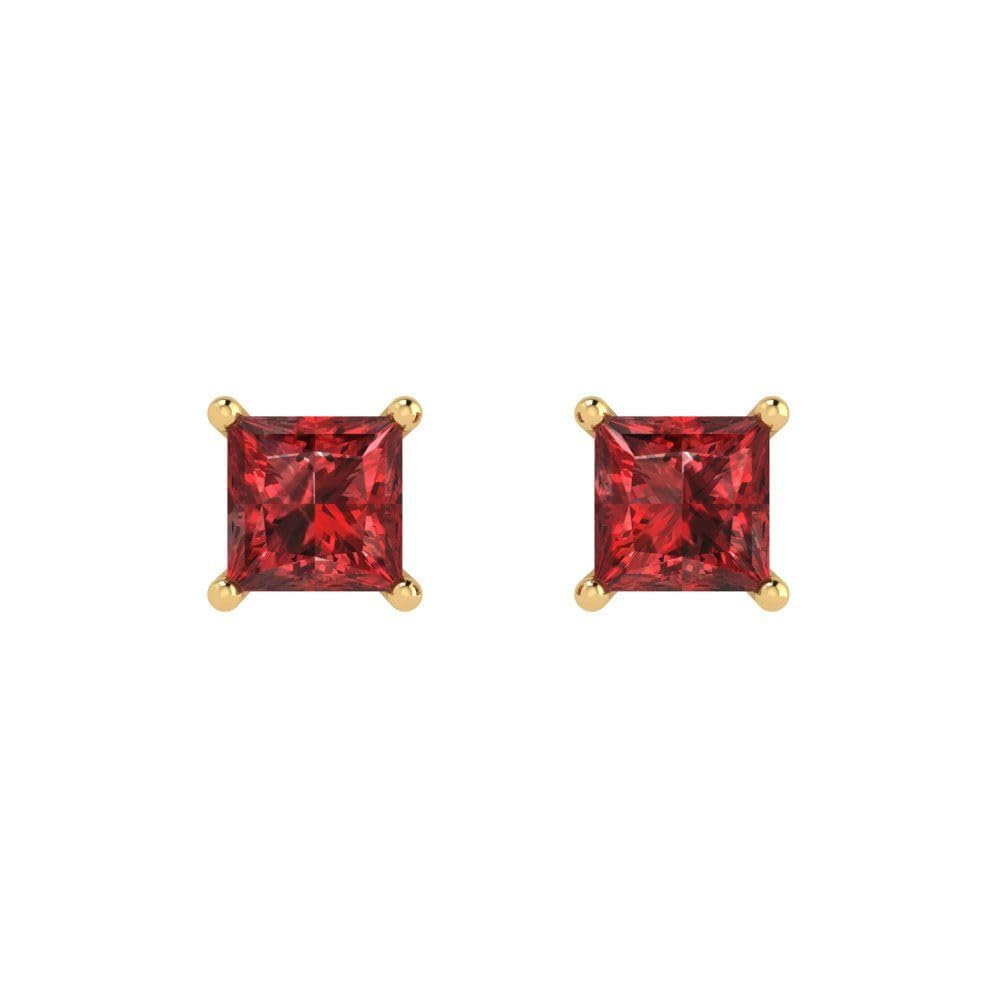 1.50 Carat Princess Cut Natural Garnet Stud Earrings in 14K Yellow Gold - Elegant Push Back Design for Anniversary, Wedding & Special Occasions