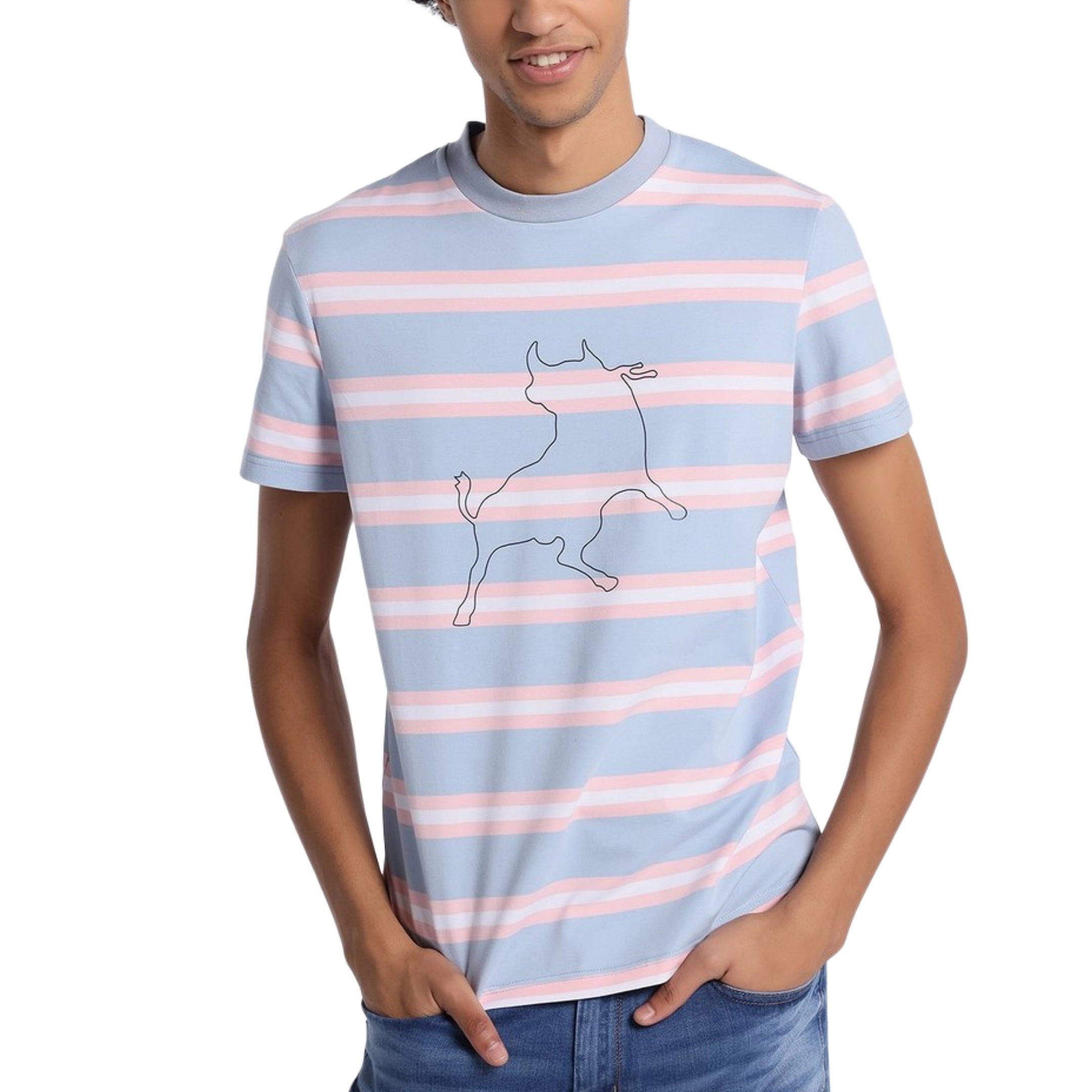 Lois Striped Cotton T-Shirt for Women - Soft & Comfortable Blue & Pink Casual Tee - Perfect for Everyday Wear, Outings & Layering