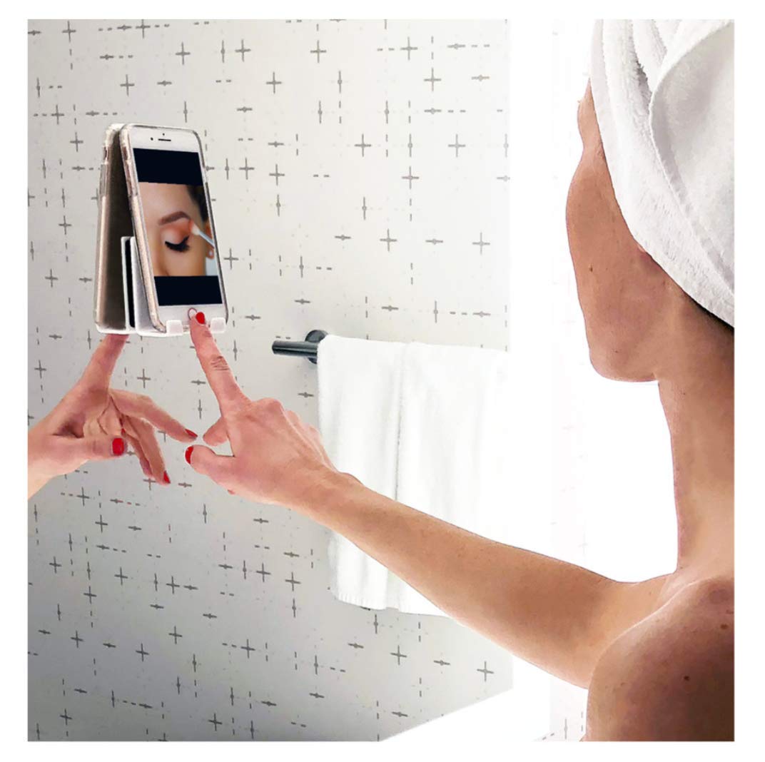 AIRSTIK Reusable Glass Mount Phone Holder - Universal Cradle for iPhone, iPad, Smartphones - Perfect for Bathroom, Shower, Kitchen, Dorm & Office - TikTok & FaceTime Compatible - Strong Adhesive for Glass, Mirrors, Windows - Made in USA (White)