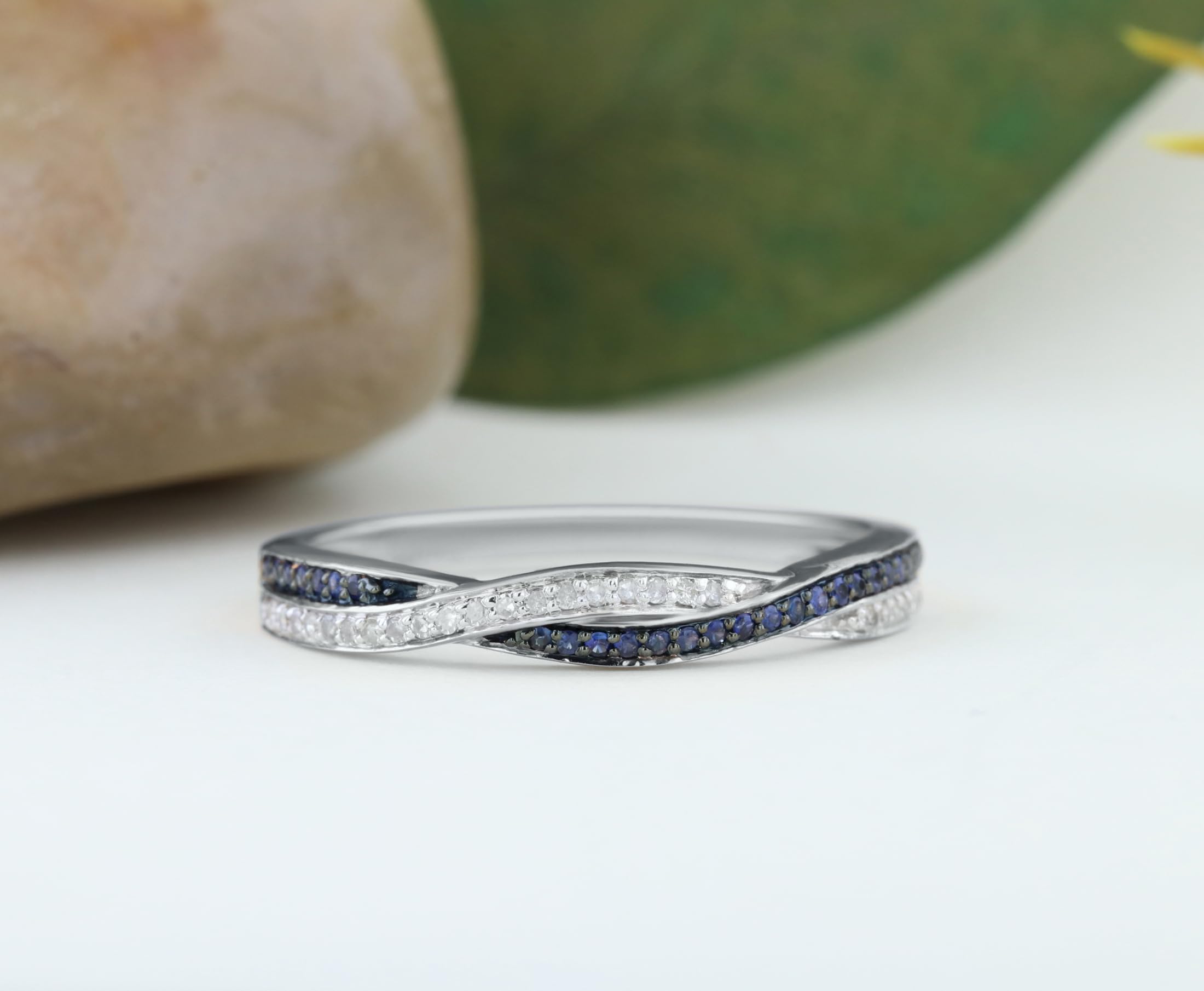 Exquisite 10K Solid Gold Round Blue Sapphire & White Diamond Crisscross Engagement Ring for Women | Dazzlingrock Collection | Perfect for Proposals, Anniversaries & Special Occasions