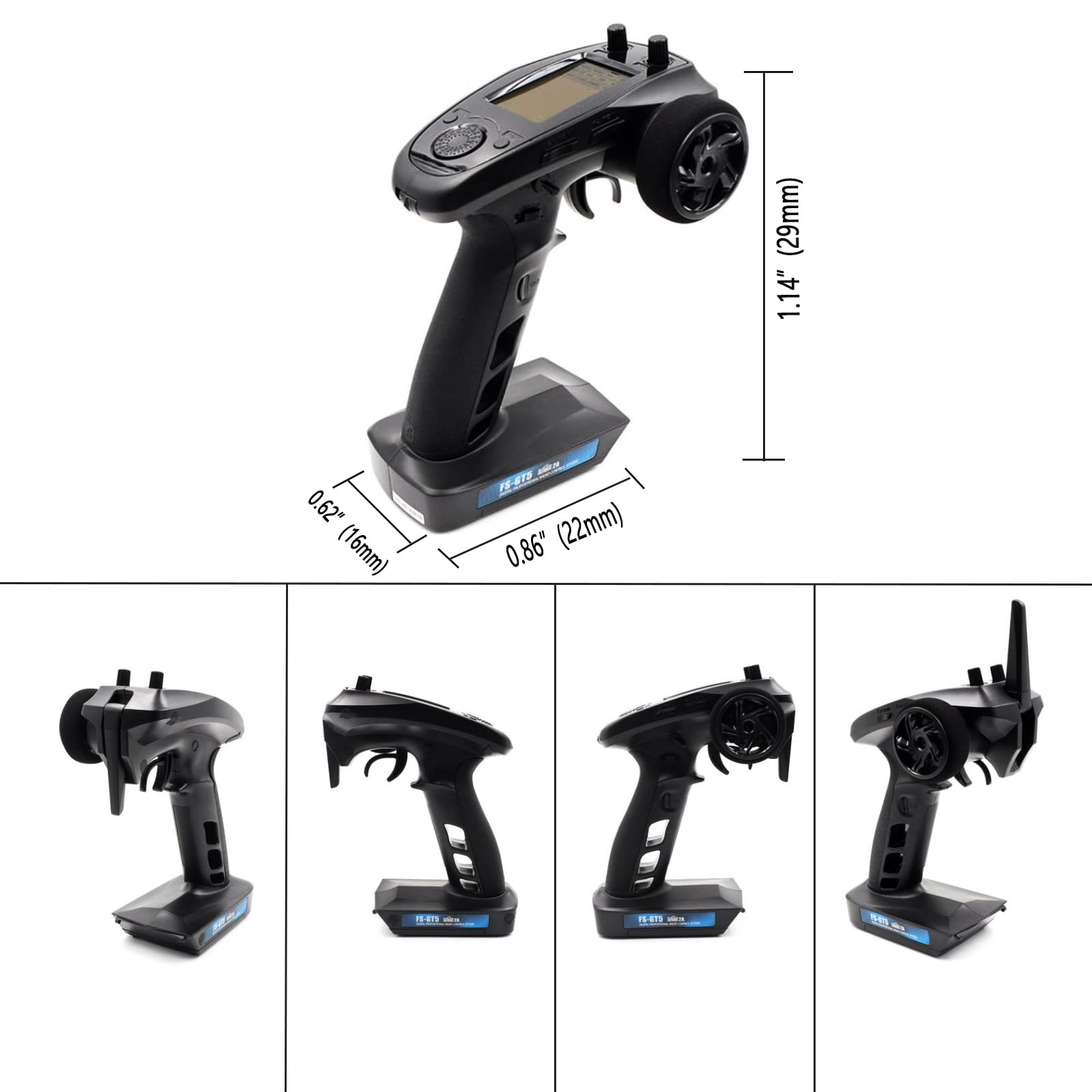 Flysky FS-GT5 2.4GHz 6CH Radio Transmitter with FS-BS6 Gyro Receiver - Remote Control for RC Cars, Crawlers & Boats | ABS Setting, AFHDS 2A Protocol, 4 Climbing Modes | Perfect for Off-Road Racing, Rock Crawling and Water Sports