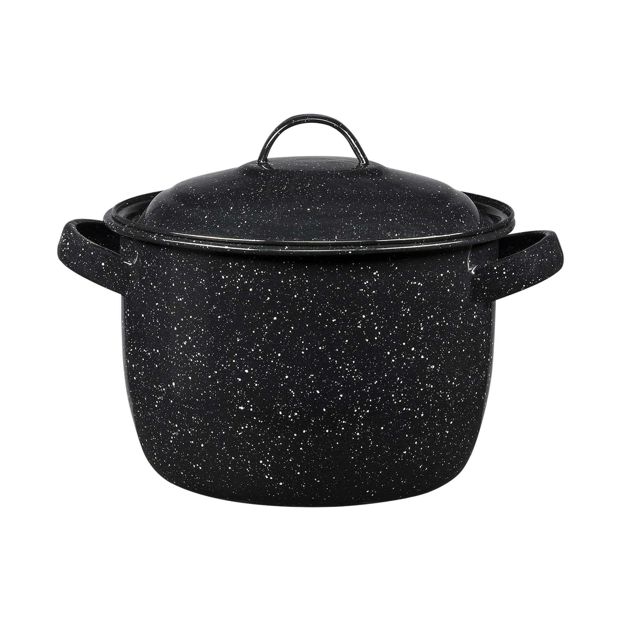 Granite Ware Enamel on Steel 4-Quart Stock Pot with Lid - Speckled Black Dutch Oven for Cooking, Boiling Soups & Stews | Durable Stovetop & Oven Safe Pot for Home Kitchen