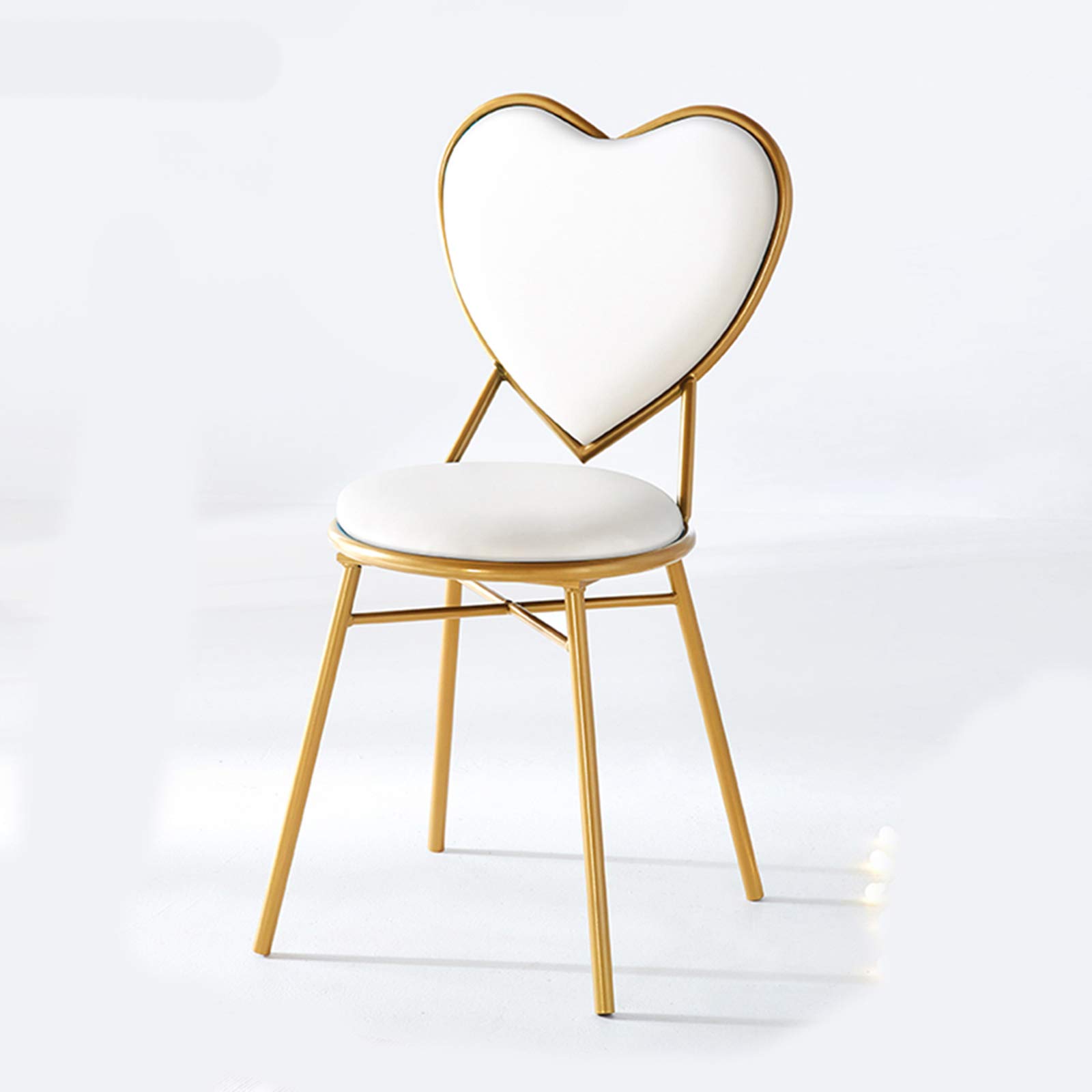 Heart-Shaped PU Leather Dressing Table Stool - Elegant Makeup Chair with Golden Metal Legs for Girls Bedroom, Dining Room & Vanity Area - White PU Leather Upholstery