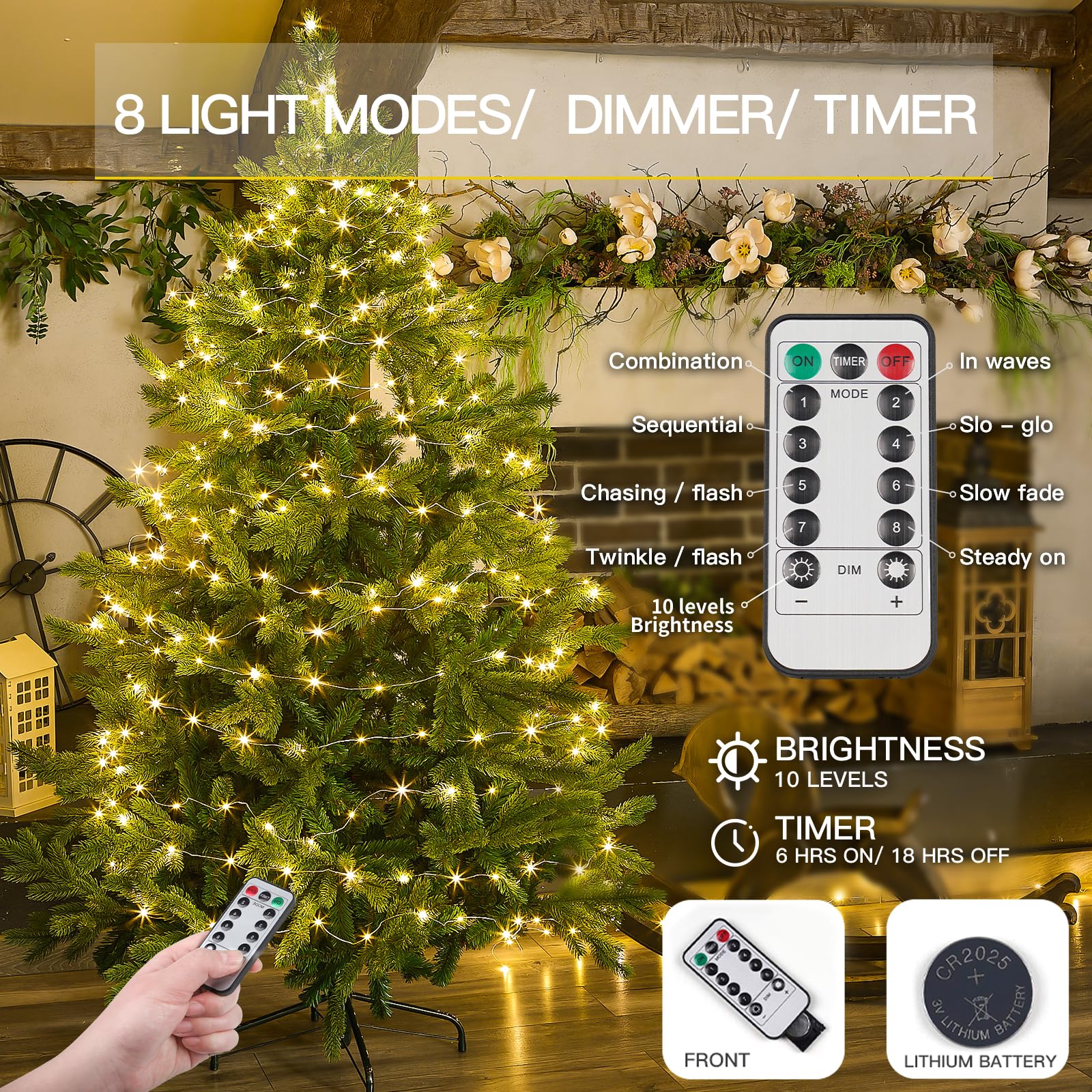SUDDUS 33ft 100 LED Outdoor String Lights - Warm White Battery Operated Fairy Lights with Remote Control | Waterproof Twinkle Lights for Bedroom, Garden, Wedding Decor, Christmas Tree & Mason Jars | Perfect for Patio, Backyard & Wall Decor
