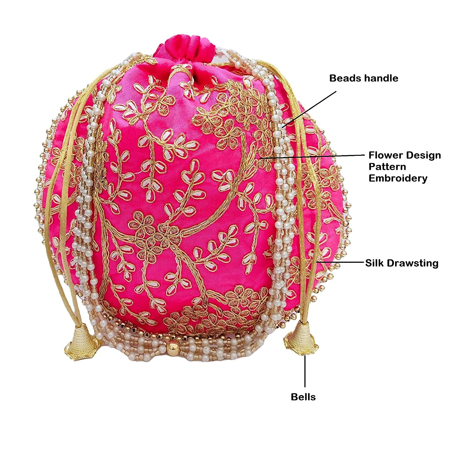 Stylish Athizay Potli Bags (Pack of 2) - Baby Pink & Rani Matka Designer Handbags for Women & Girls | Perfect for Weddings, Parties & Return Gifts | Elegant Clutch for Special Occasions