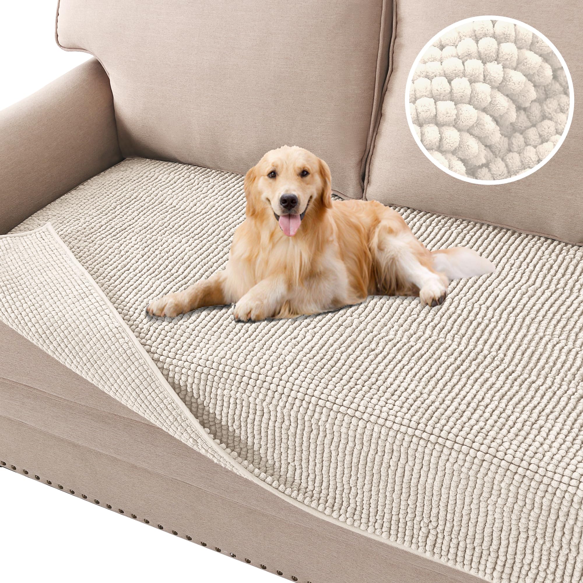 Premium Plush Chenille Dog Bed Cover - Soft Thick 3-Cushion Couch Protector with Anti-Slip Backing for Pets (35