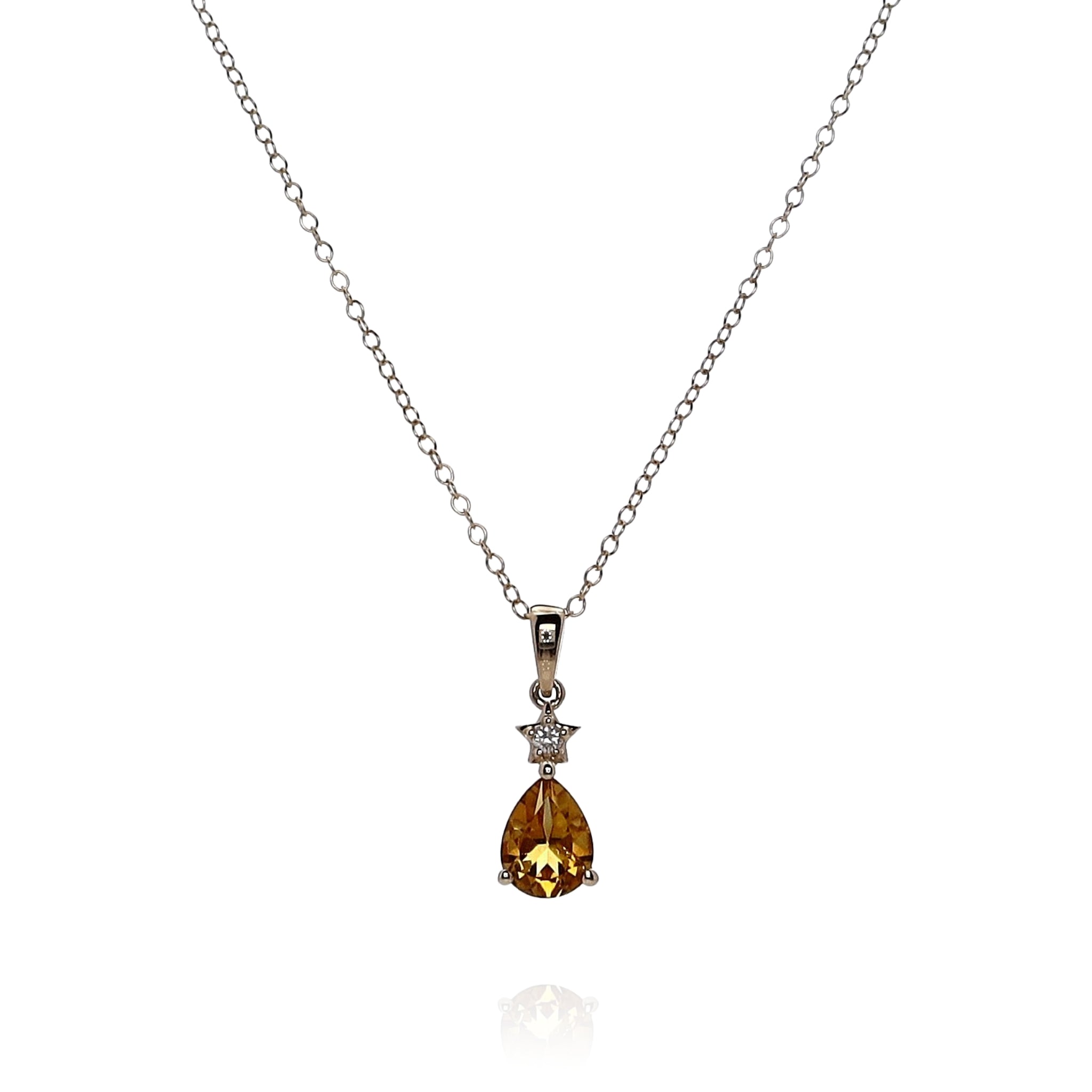 14K Yellow Gold Pear Shaped Citrine and Diamond Pendant Necklace for Women - Elegant Birthstone Jewelry Gift for Birthday, Anniversary & Valentine's Day