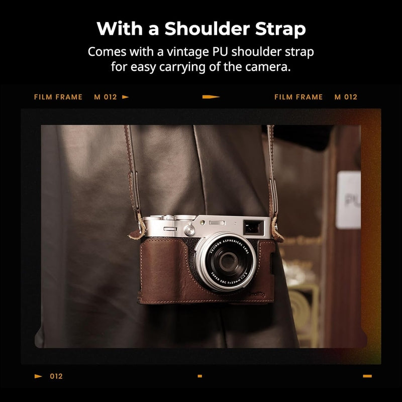 Premium Genuine Leather Half Case with Flip Cover for FujiFilm X100VI Camera - Perfect for Travel, Street Photography & Everyday Protection