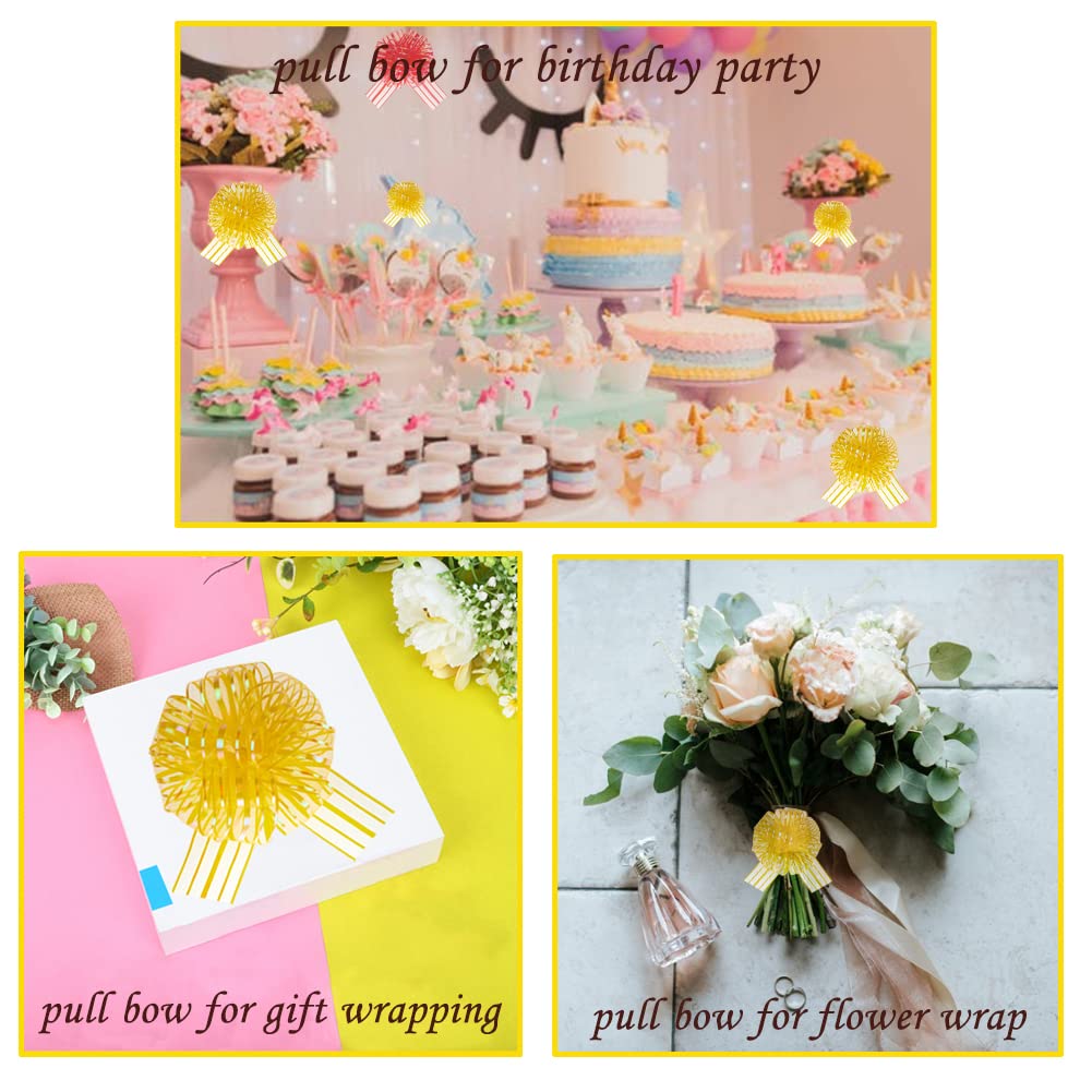 10 Pieces 6 Inch Yellow Organza Pull Bows for Gift Wrapping - Perfect for Birthday Presents, Christmas Gifts, Wedding Baskets & Party Decorations