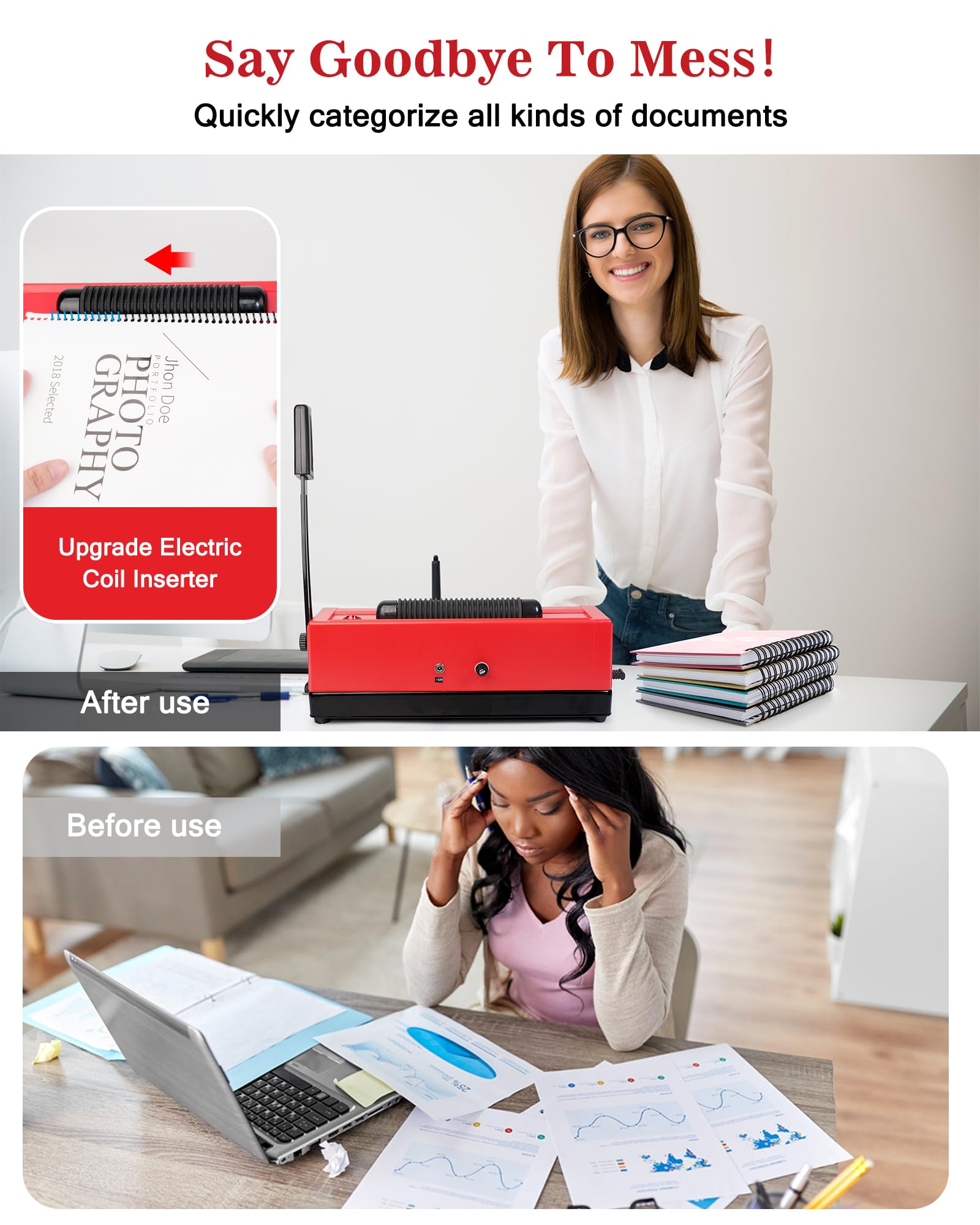Pro Version 46-Hole Electric Spiral Coil Binding Machine | DIY Book Binder Kit with Coil Inserter | 4:1 Pitch | Includes 100pcs Comb Binding Spines & Crimper Plier | Perfect for School Projects, Office Documents & Home Crafting