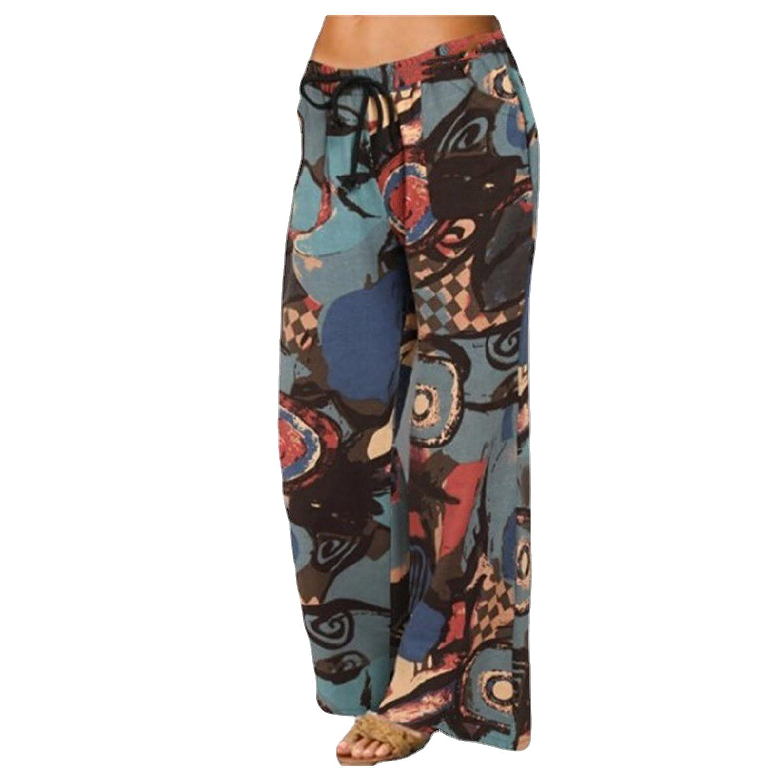 Retro Fashion Women's Casual Drawstring Loose Flare Leggings - Printed Sports Pants for Yoga, Workout & Everyday Wear