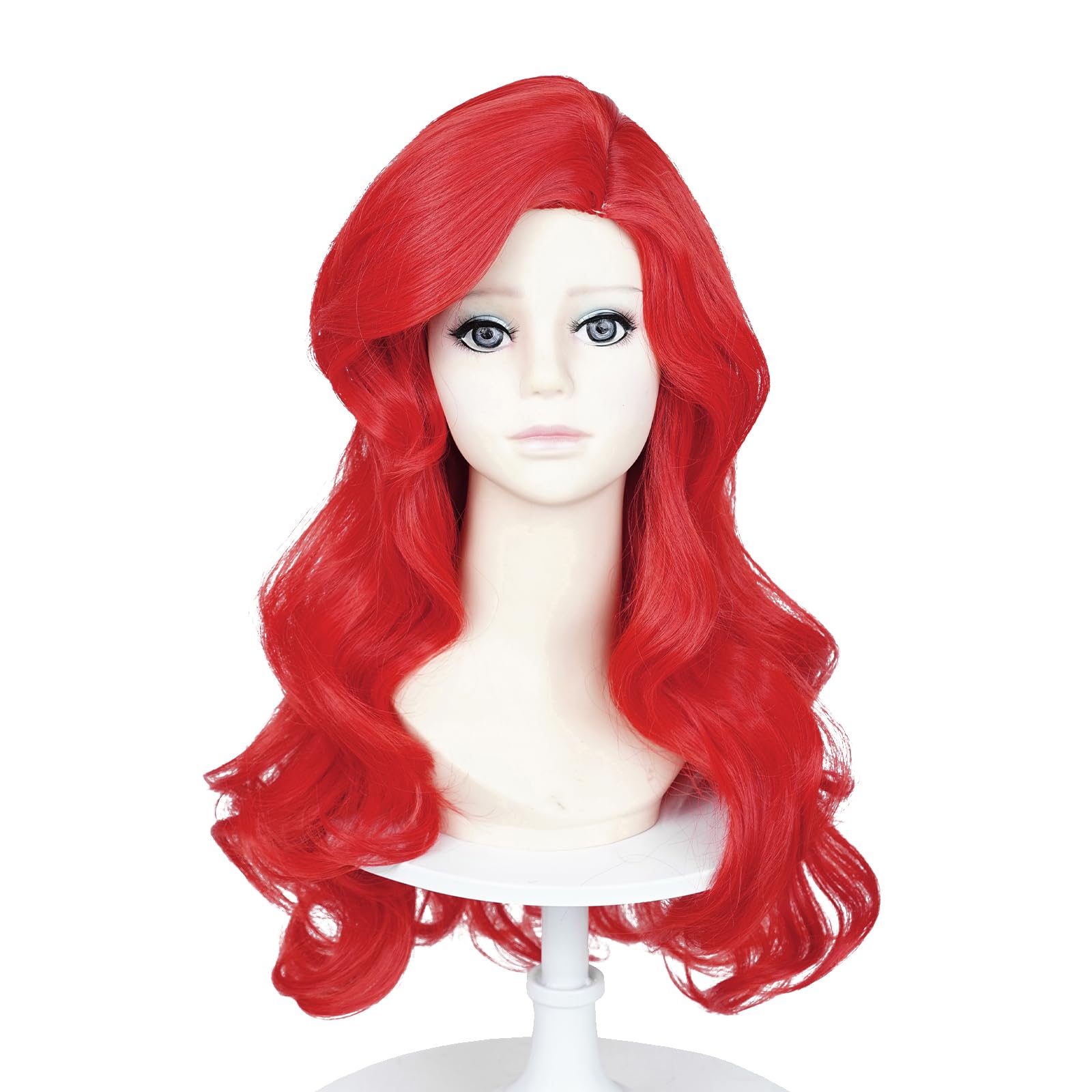 ProBeauty Red Mermaid Wig for Girls - 21 Inch Long Curly Cosplay Hair with Jewelry Set (Necklace, Bracelet, Earrings, Ring) | Perfect for Halloween Costumes, Mermaid Parties & Fantasy Dress-Up