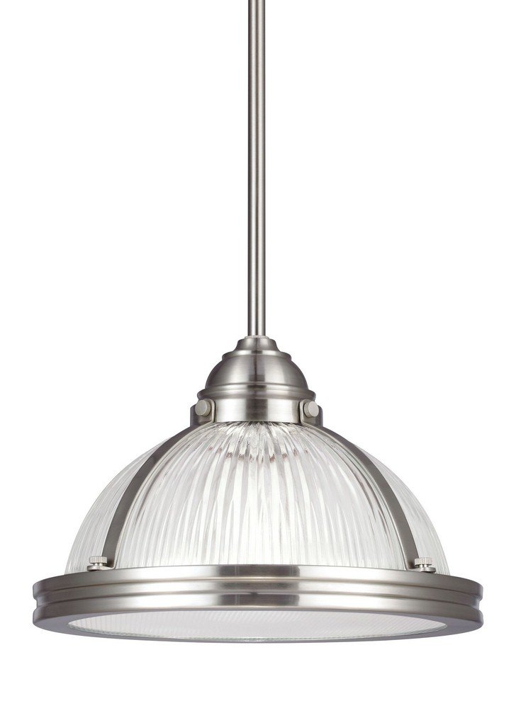 Sea Gull Lighting 65060-962 Modern Brushed Nickel Single Light Pendant Fixture for Kitchen Island, Dining Room or Entryway
