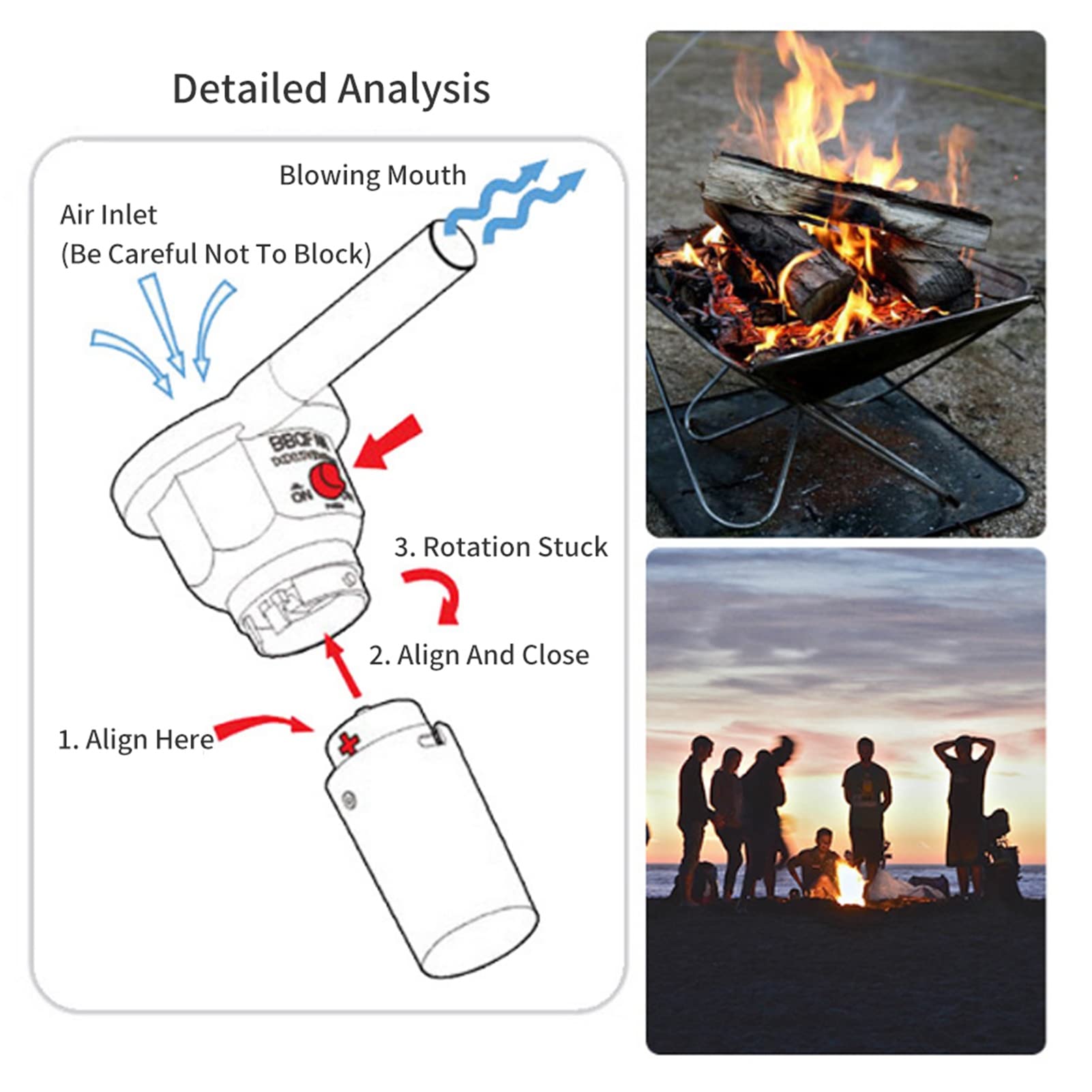 Oumefar Portable BBQ Fan - Battery Powered Handheld Grill Blower, Lightweight & High Efficiency Charcoal Starter Fan for Outdoor Cooking, Camping, Picnics, Backyard Grilling and Tailgating Parties