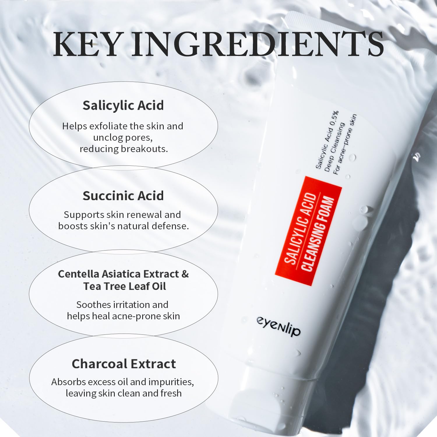 Salicylic Acid Cleansing Foam 5.07 fl oz (150ml) - Gentle Exfoliating Face Wash for Oily & Acne-Prone Skin - Korean Skincare with Soothing Castor Seed Oil - Smooth & Clear Skin - Perfect for Daily Acne Treatment & Deep Pore Cleansing
