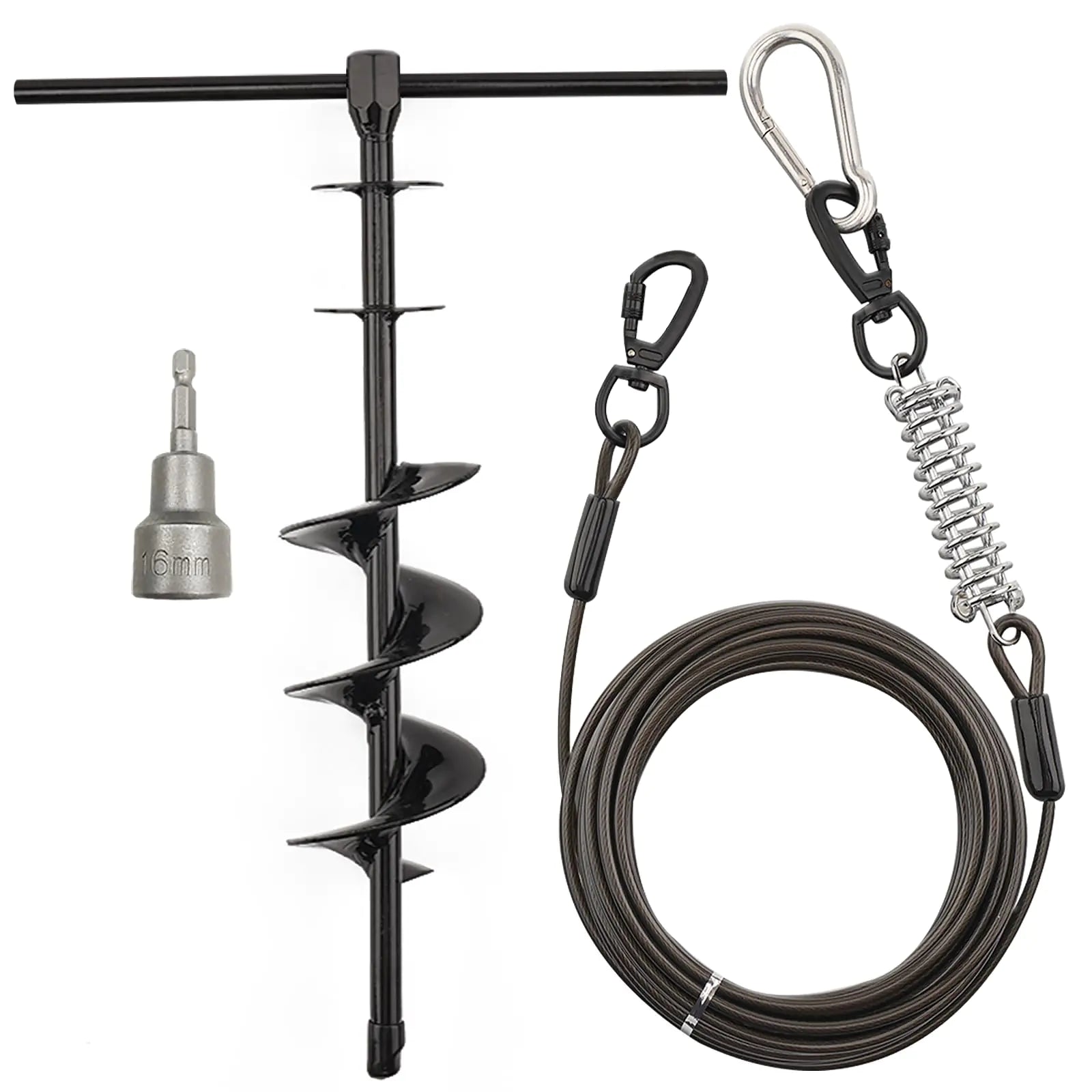 Heavy Duty Dog Tie Out Stake with 30FT Cable - Secure Anchor for Large Dogs - Durable Outdoor Pet Tether for Backyard, Camping & Hiking