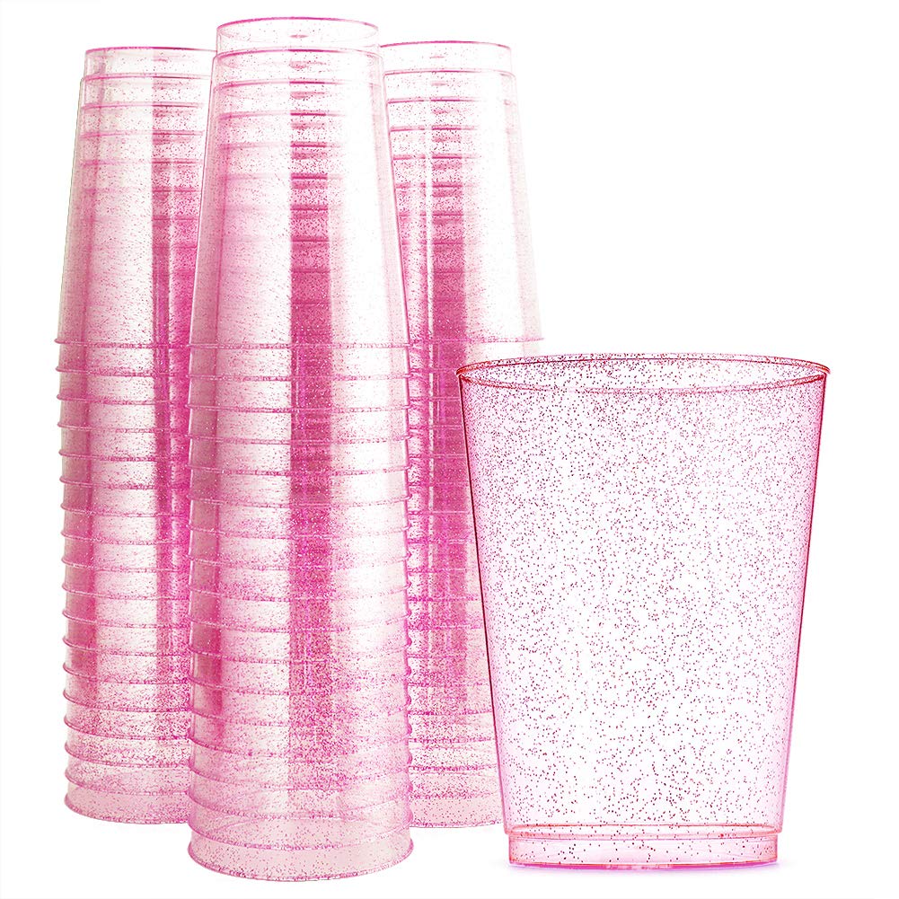 100-Pack 12oz Rose Gold Glitter Plastic Cups - Premium Disposable Wedding & Party Cups for Easter, Bridal Showers, Baby Showers & Celebrations - Elegant Rose Gold Pink Cups for Special Occasions