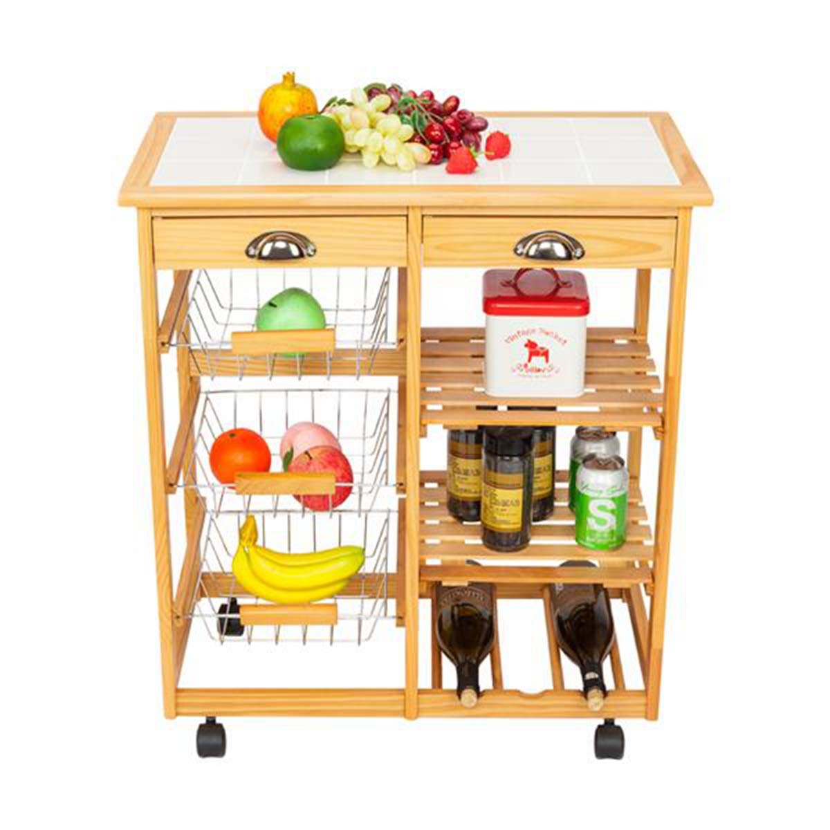 2-Drawer Rolling Kitchen Cart - Large Storage with Wheels for Dining Room