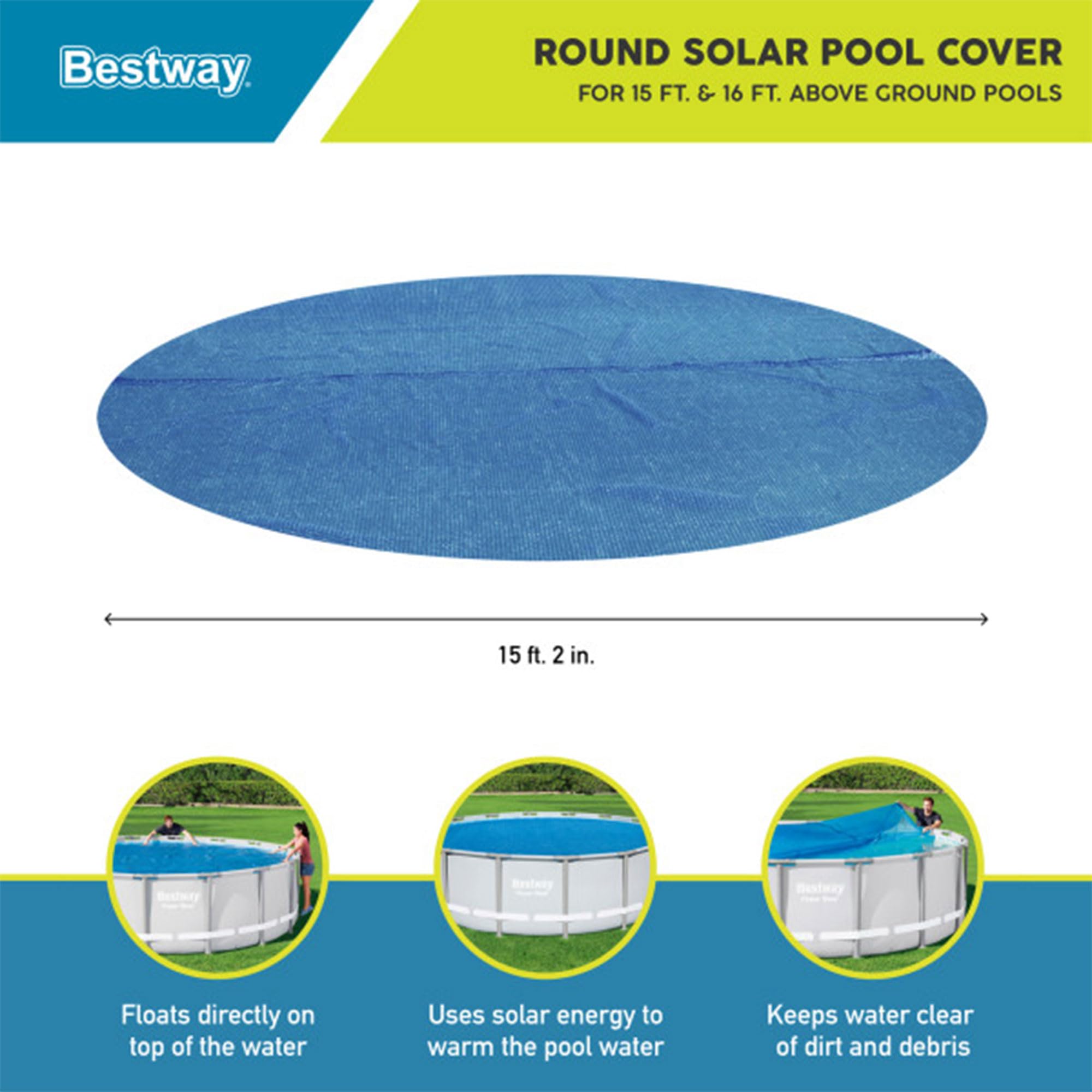 Bestway Flowclear 15ft Round Solar Pool Cover for Above Ground Pools - Blue, Fits 16ft Diameter Pools | Maintains Water Temperature & Reduces Evaporation | Perfect for Summer Swimming & Energy Savings