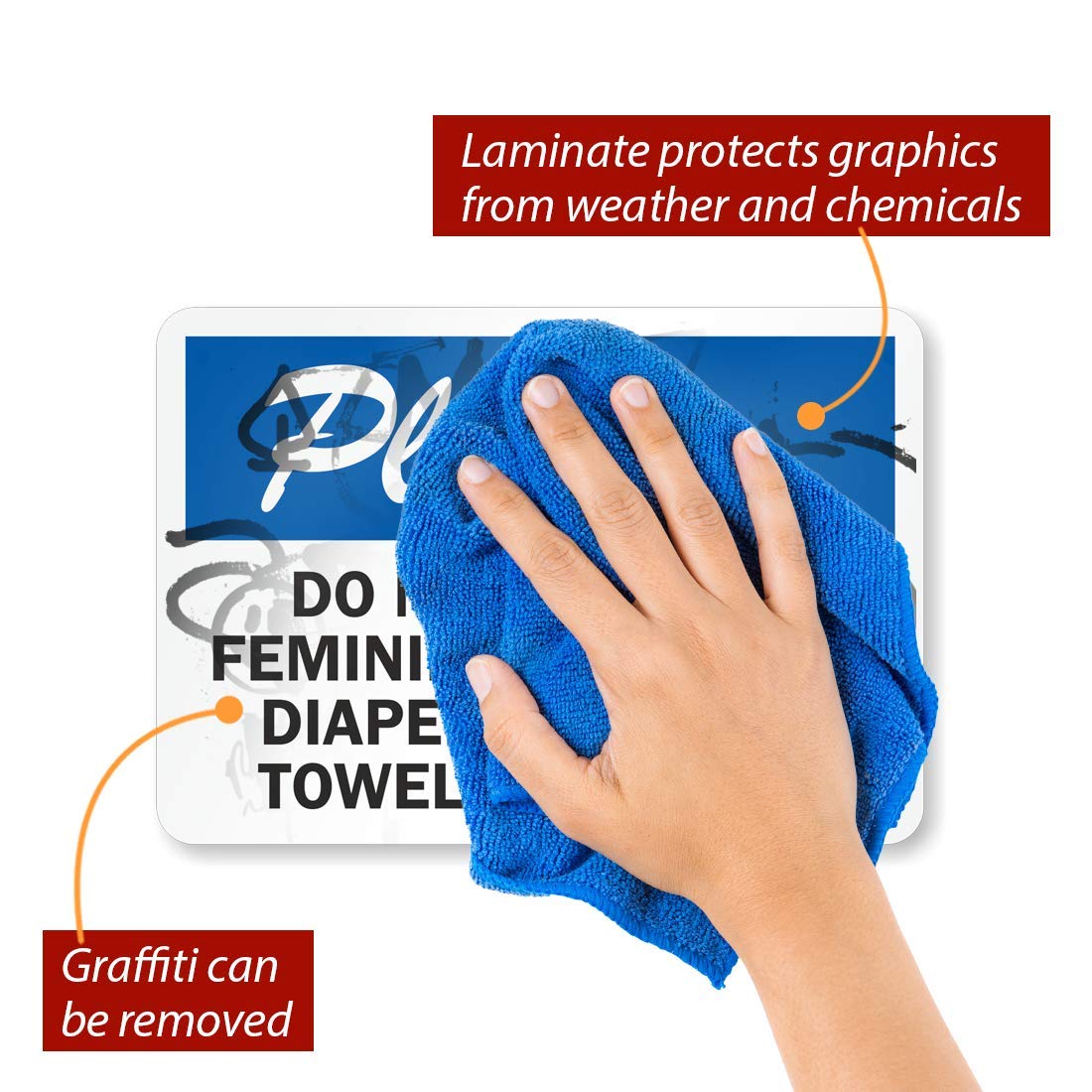 SmartSign 'Please Do Not Deposit Feminine Products, Diapers or Hand Towels in Toilet' Sign - 7
