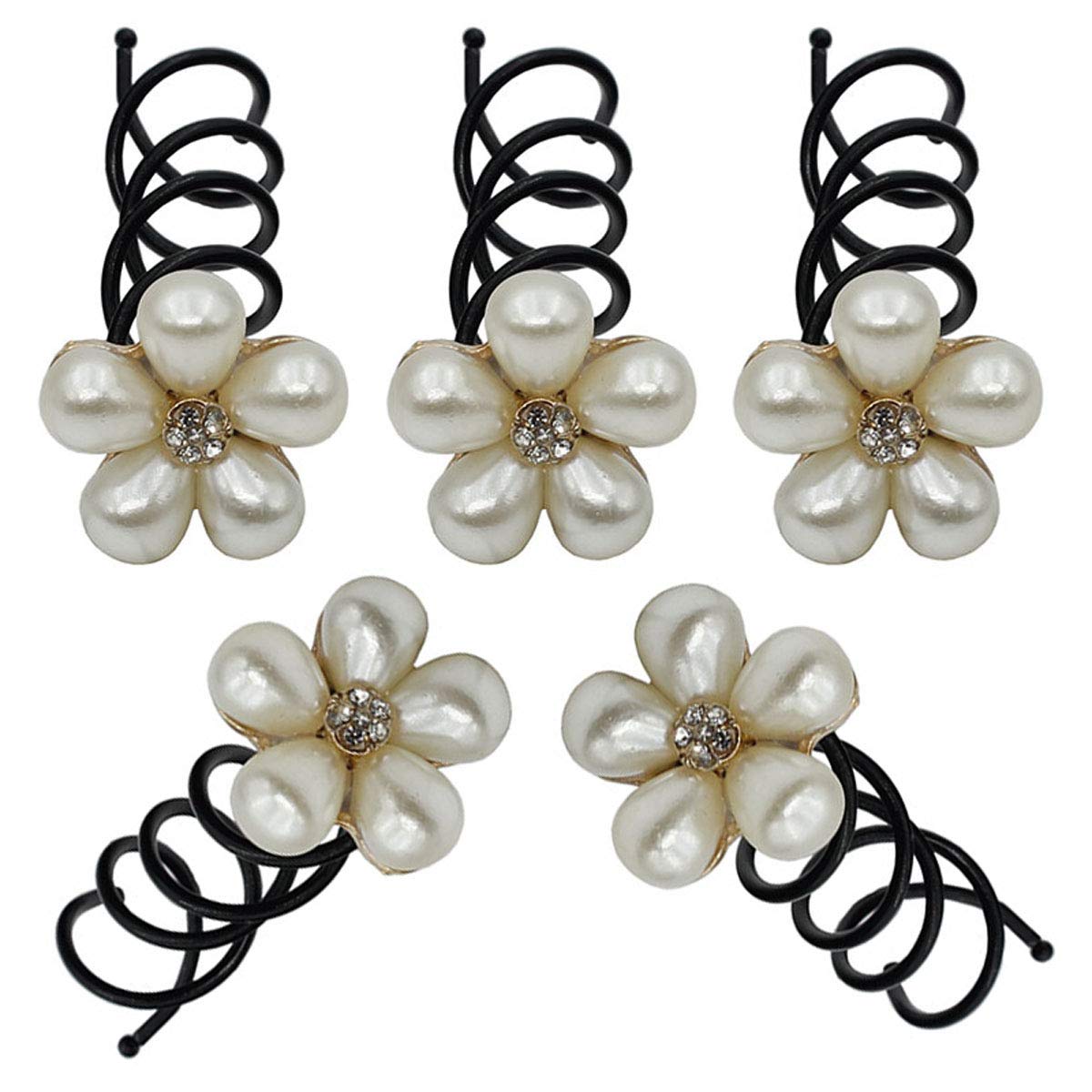 5PCS Imitation Pearl Spiral Twist Screw Hair Pins - Rhinestone Flower Hair Clips & Spiral Bobby Pins for Women - Hair Bun Styling Tool & Elegant Hair Accessories - Perfect for Weddings, Parties and Daily Hairstyling