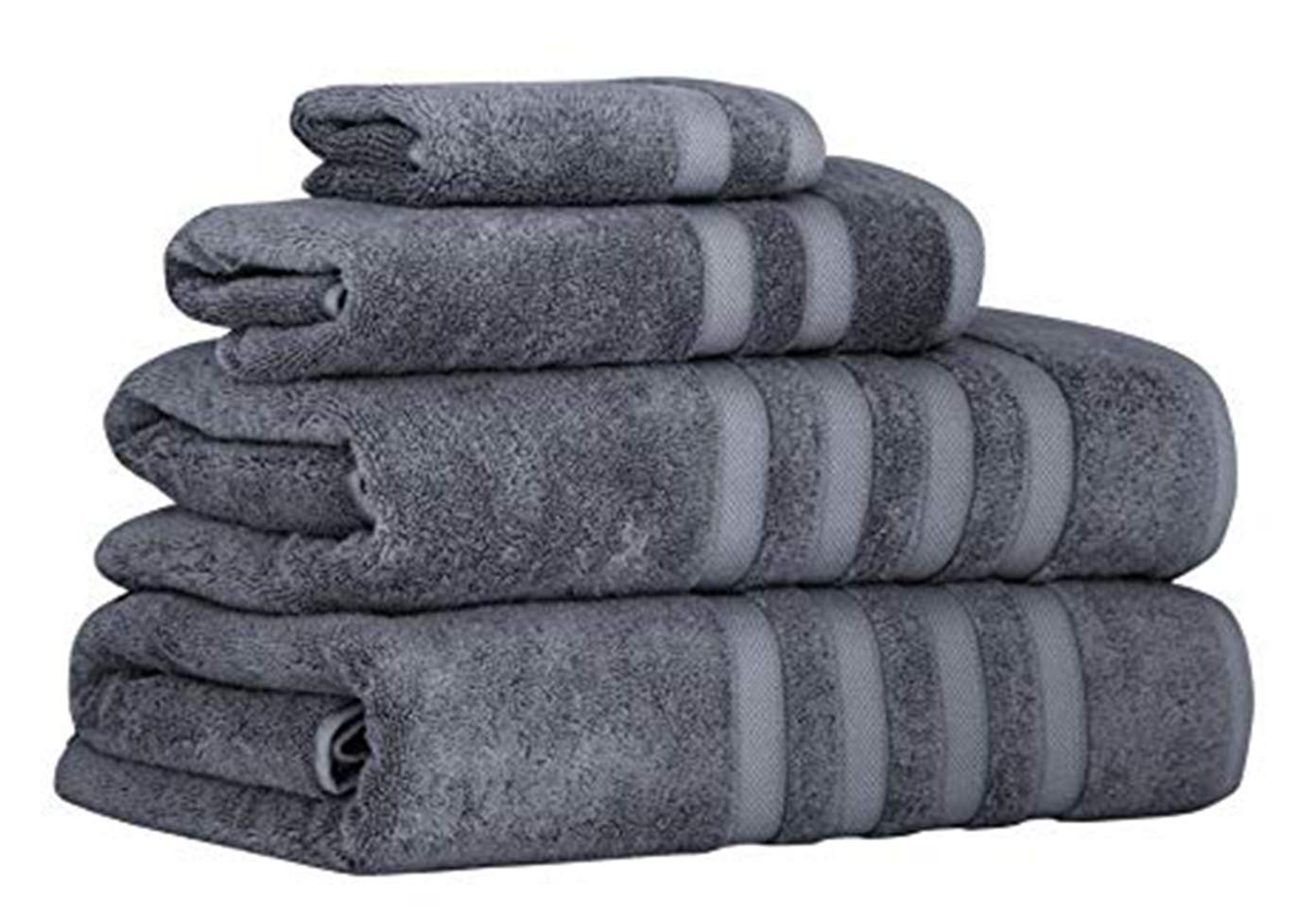 Luxury Italian Silk & Cotton Modal Bath Towel Set - 4 Piece Quick Dry Highly Absorbent Bathroom Towels (2 Bath Towels, 1 Hand Towel, 1 Washcloth) - Ultra Soft & Comfy for Spa, Hotel & Home Use - Grey