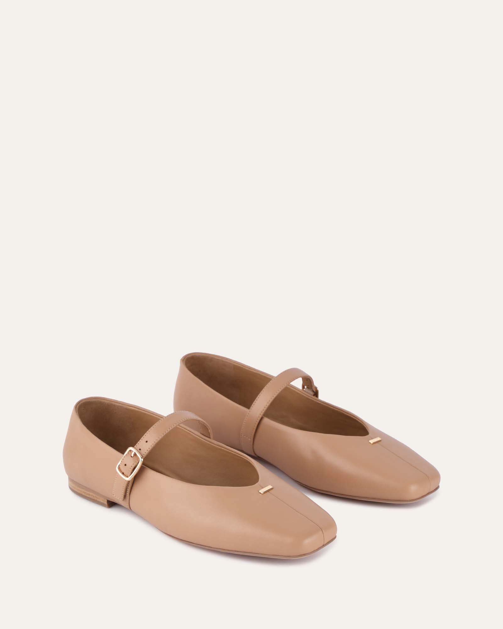 April Casual Flats - Tan Leather Women's Comfortable Slip-On Shoes for Walking, Work & Everyday Wear