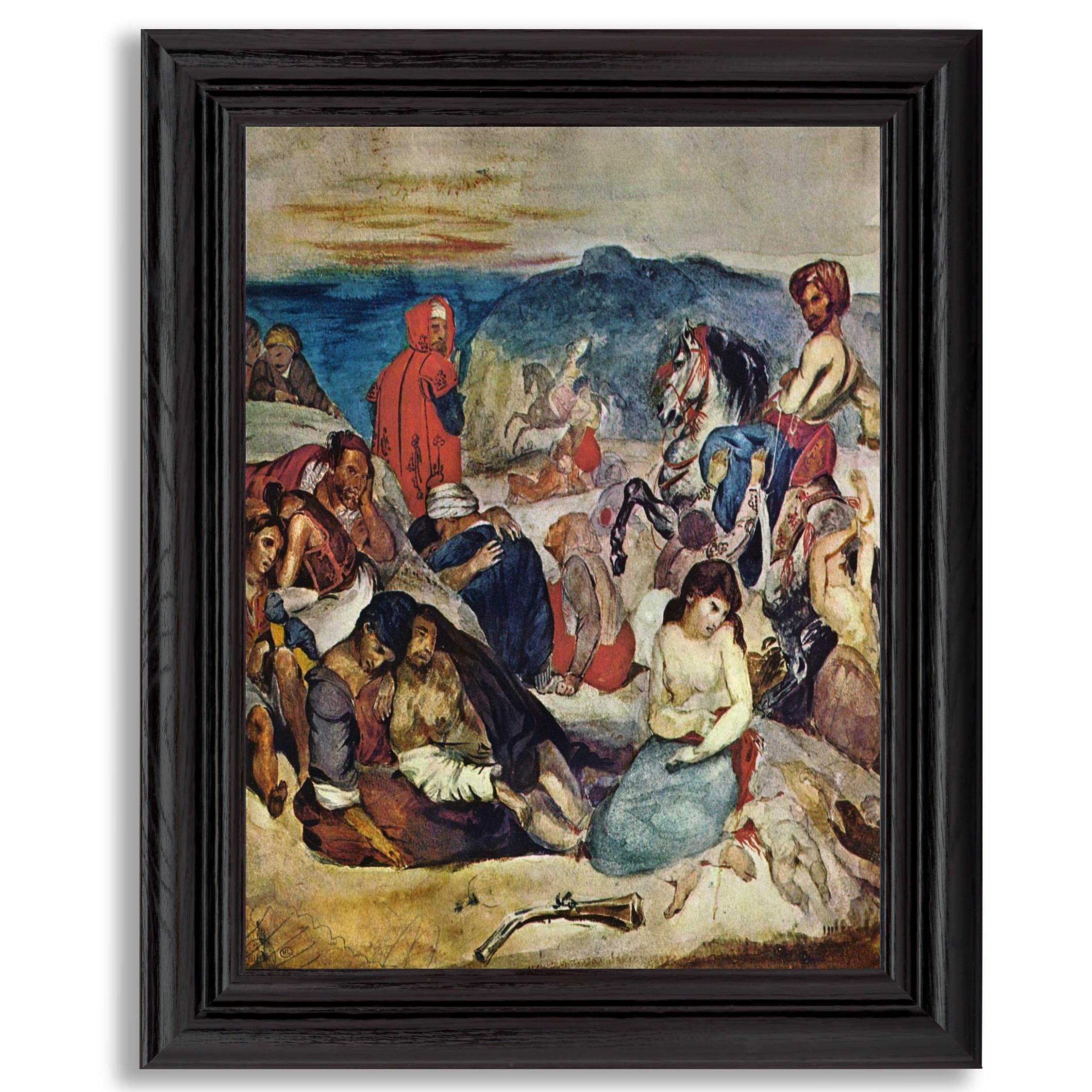 Eugene Delacroix Massacre of Chios Framed Art Print - Museum Quality Reproduction Painting on Canvas - Wood Framed Wall Decor for Living Room, Office & Gallery - Perfect Gift for Art Lovers & History Enthusiasts | Enhance Your Home Decor with Classic Fine Art