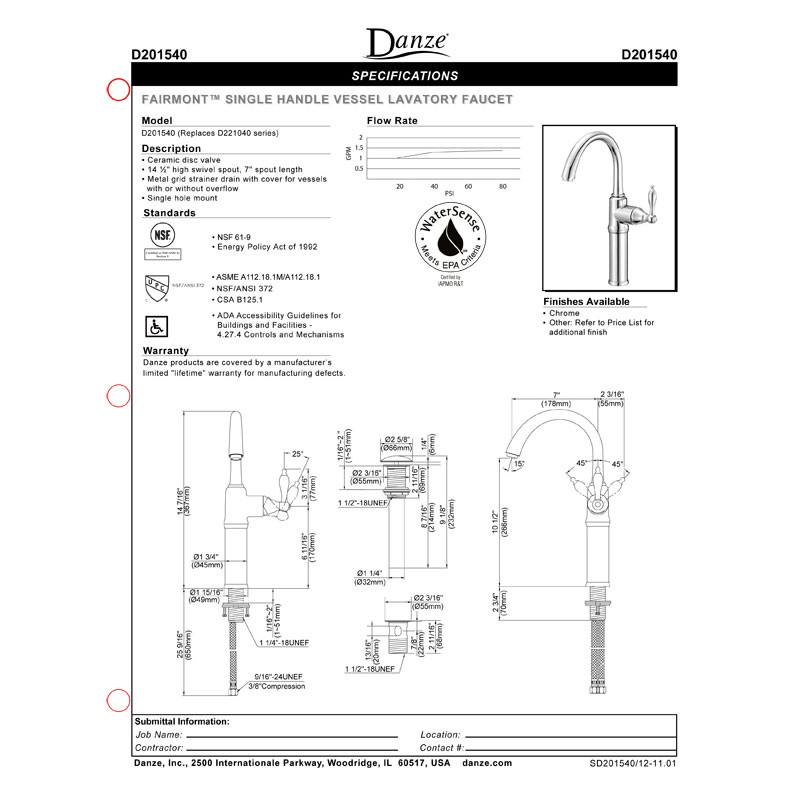 Danze Fairmont Oil Rubbed Bronze Single Handle Vessel Sink Faucet with Grid Drain - Modern Bathroom Vanity Sink Faucet for Bathroom & Powder Room Remodel