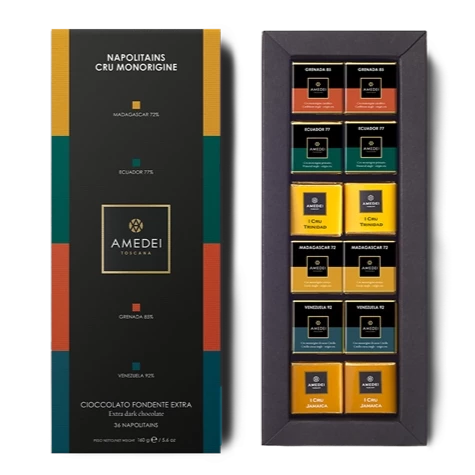 Amedei Napolitains Cru Monorigine Variety Chocolate Box - 36 pcs Gourmet Dark Chocolate Assortment | Perfect for Gifts, Parties & Dessert Platters