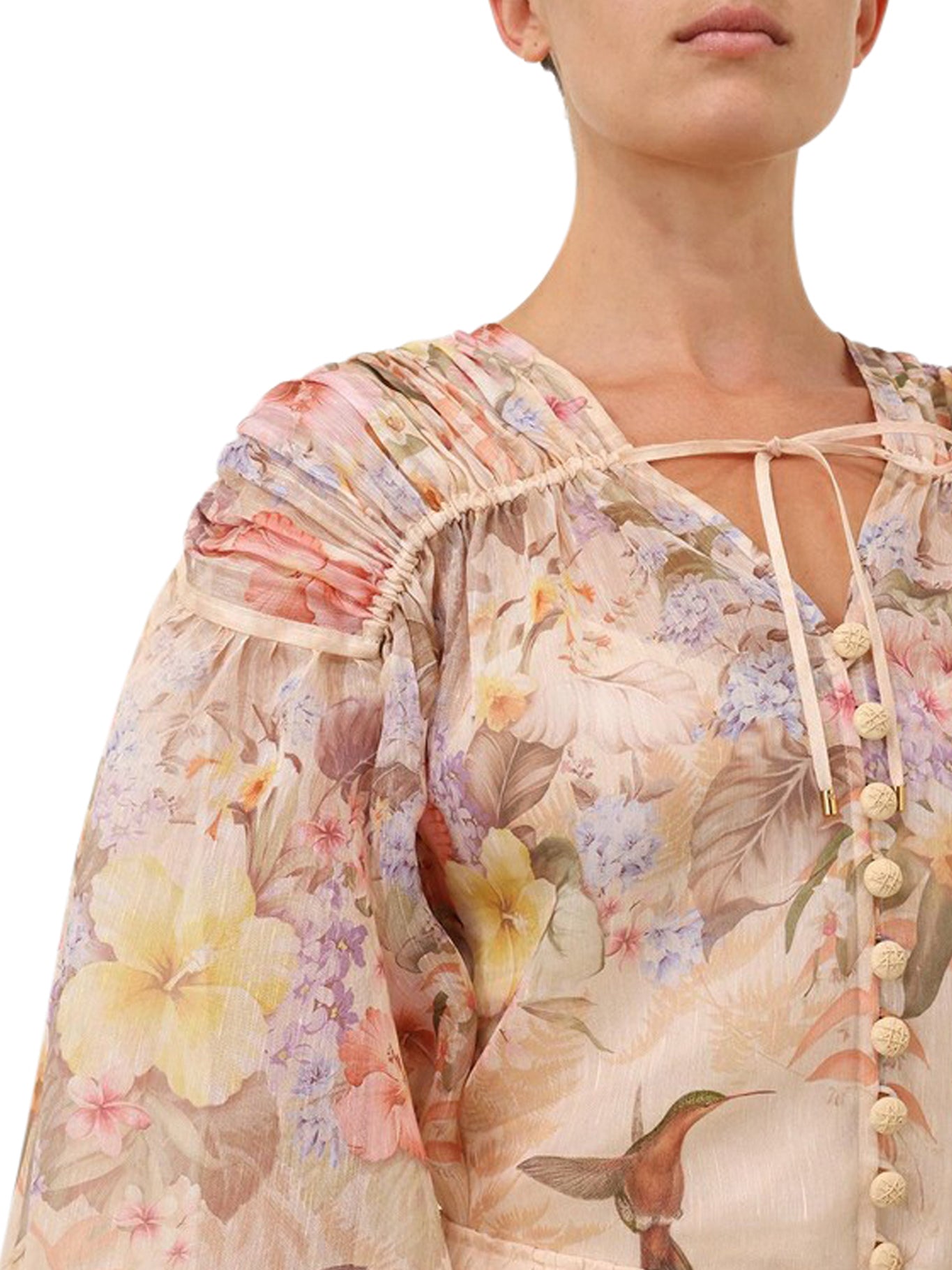 Stylish Drawn Illuminate Blouse for Women - Trendy Floral Print Tunic Top for Casual Outfits & Evening Wear