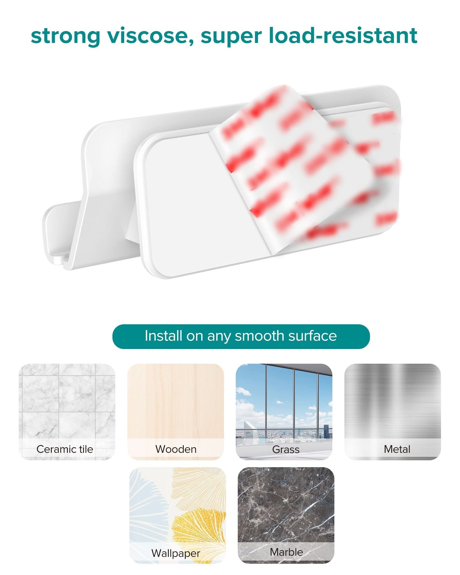 Hands Free Wall Mount Phone Holder with Adhesive Strip - Universal Compatible with All Smartphones & Mini iPads - White - Perfect for Bedroom, Living Room & Kitchen - Watch Videos, Follow Recipes & Video Chat Hands-Free