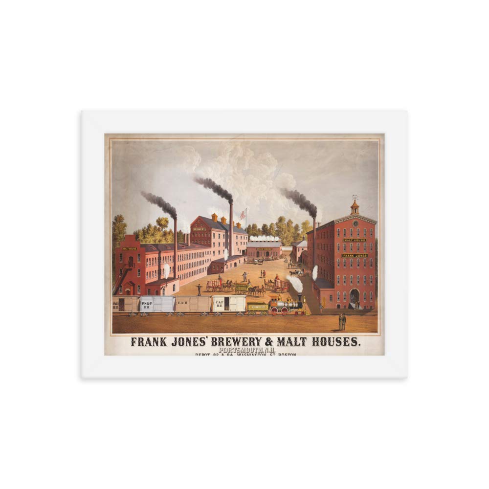 Vintage Frank Jones' Brewery & Malt Houses 1316 Poster - 8x10 Enhanced Matte Paper Framed Art Print with White Frame - Perfect for Home Decor, Office Wall Art & Vintage Beer Memorabilia Collection