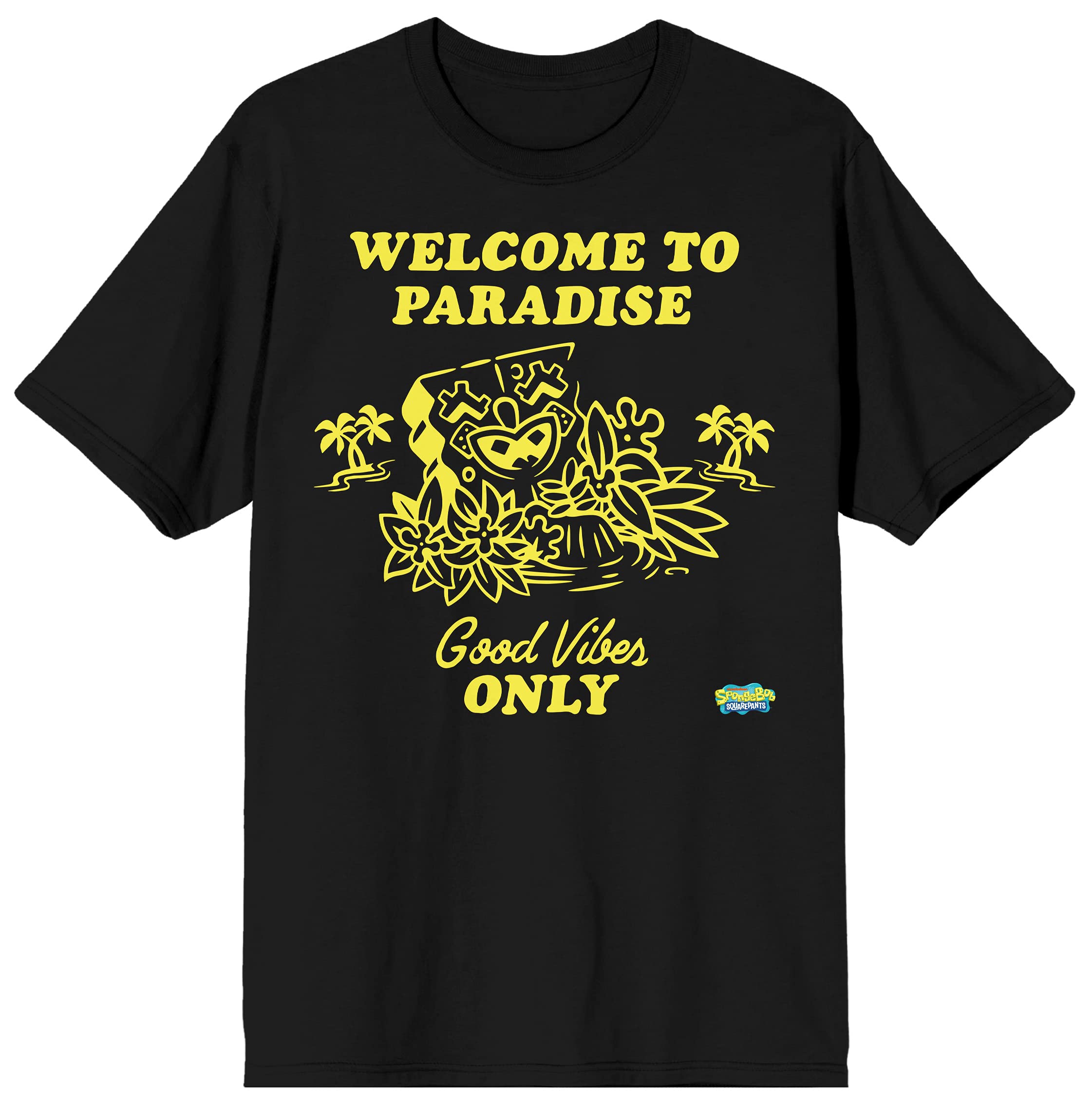 SpongeBob SquarePants 'Welcome to Paradise Good Vibes Only' Men's Graphic T-Shirt - Black Cotton Tee for Casual Wear & Beach Outings