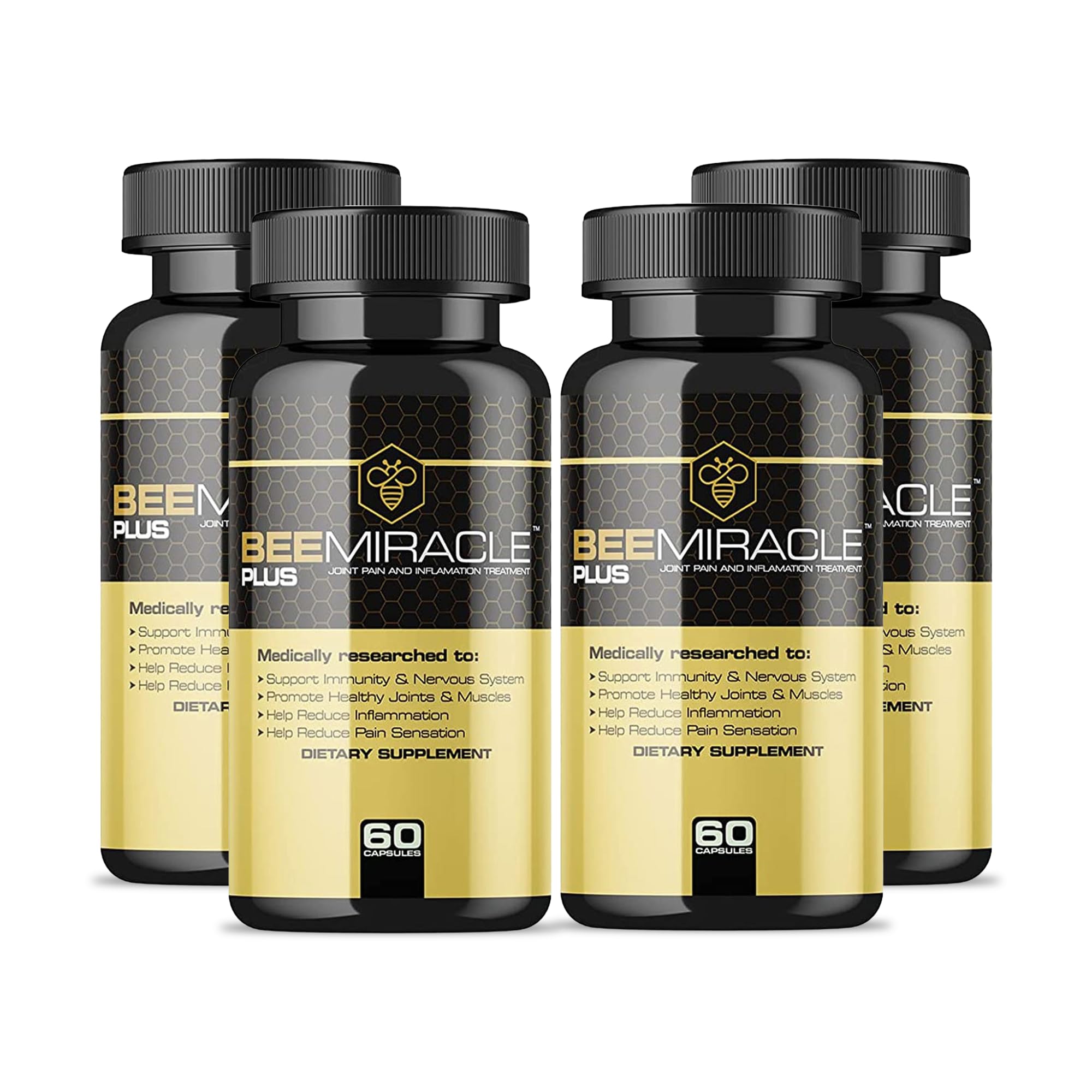 Premium Glucosamine & Apitoxin Supplement for Joint & Muscle Support - 60 Capsules per Bottle (4-Pack) - Relieve Pain & Improve Mobility for Active Lifestyles & Sports Recovery